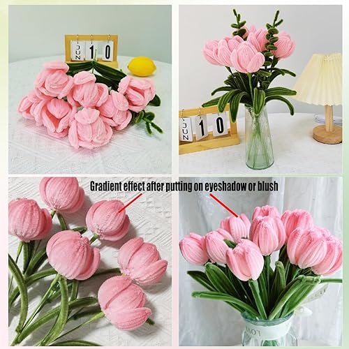 Miniatura 5 de Juego de 200 limpiapipas rosa verde oliva con alambres florales y cinta de jardinería, tallos de felpilla para hacer ramos de tulipanes, proyectos