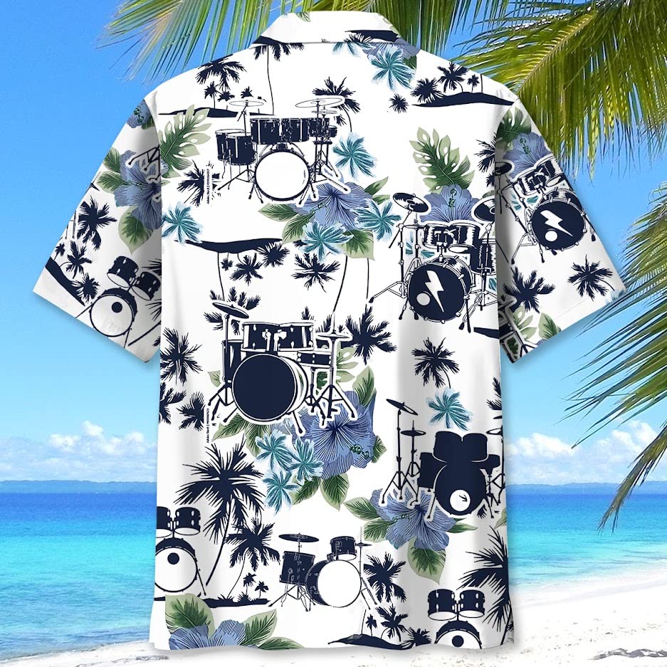 Hawaiian Drum Shirt Men Short Sleeve Drummer Button Down Shirt - Vintage Drum Shirts for Men3