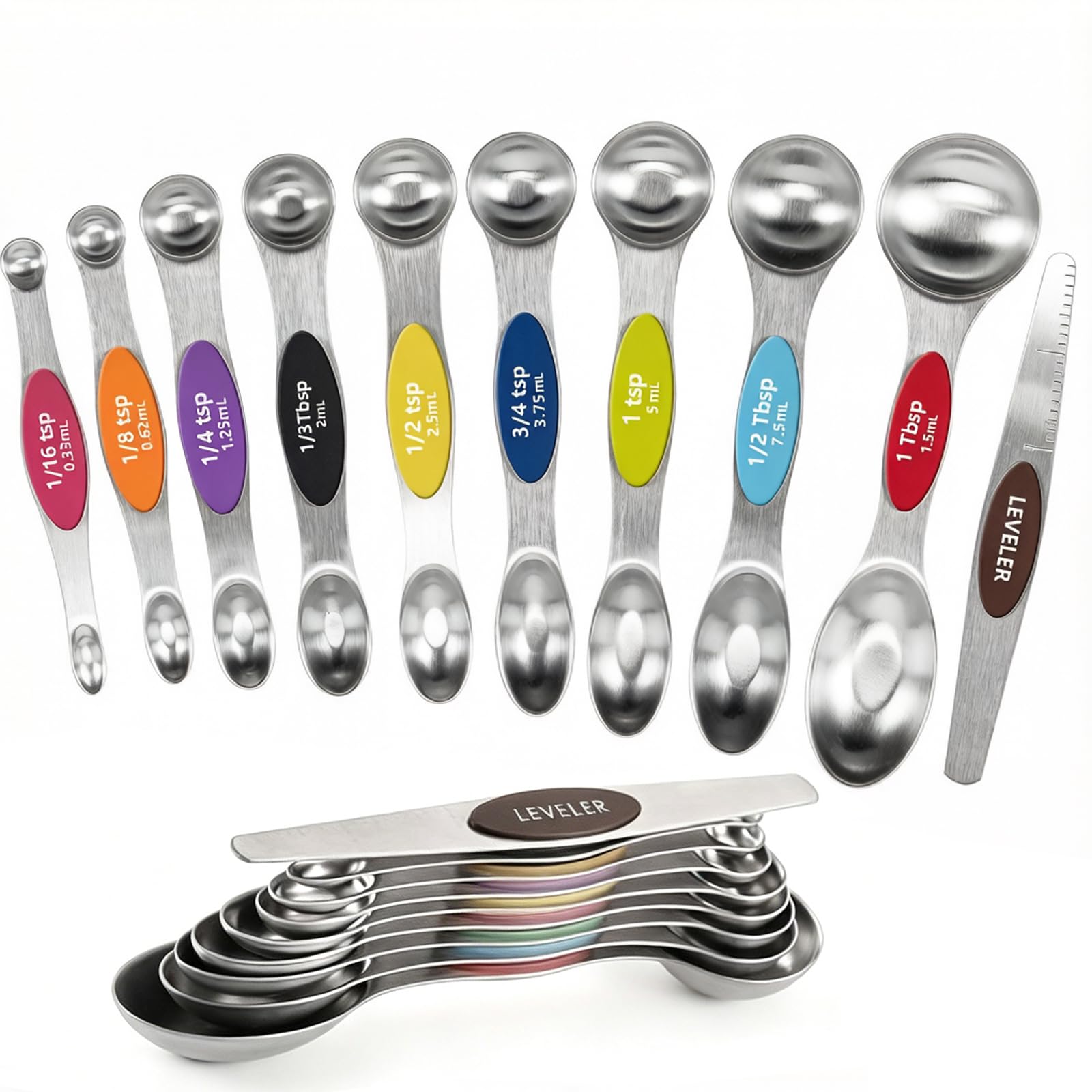 10-Piece Magnetic Stainless Steel Measuring Spoons Set, Colorful Kitchen Measuring Tools for Cooking Baking, Food Grade Design for Kitchen Organization-image-33