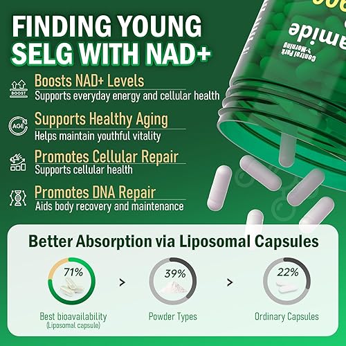 Miniatura 4 de Suplemento NMN  Nicotinamida Ribosida Resveratrol 900 mg, ribósido liposomal de nicotinamida con resveratrol, suplemento NMN alternativa para