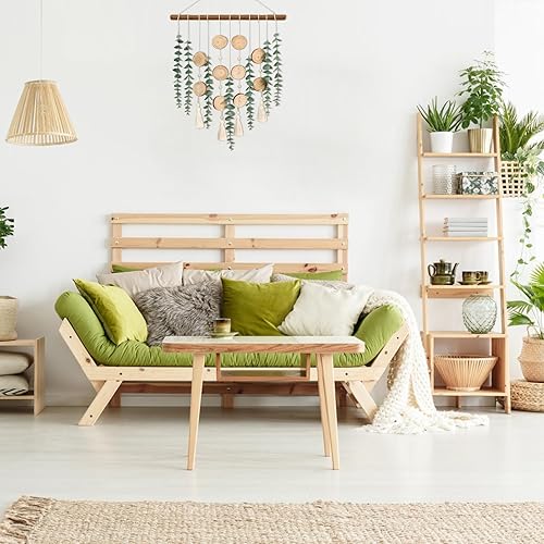 Miniatura 2 de Planta artificial de eucalipto verde con tallo de hojas para colgar en la pared, 22.7 pulgadas con poste de madera, decoración rústica bohemia