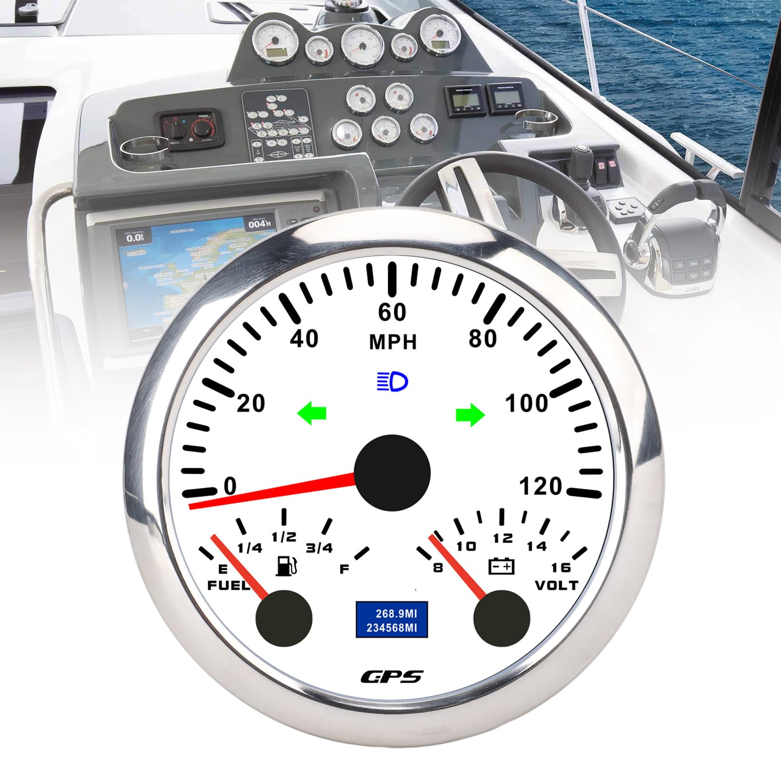 Prędkościomierz GPS Przebieg dla Ciężarówki RV 120MPH 85mm Wskaźnik 3 w 1 7 Kolorów Podświetlenia Dotyczy Wszystkich Samochodów, Motocykli, łodzi (Biała tarcza, srebrna ramka CX8308)