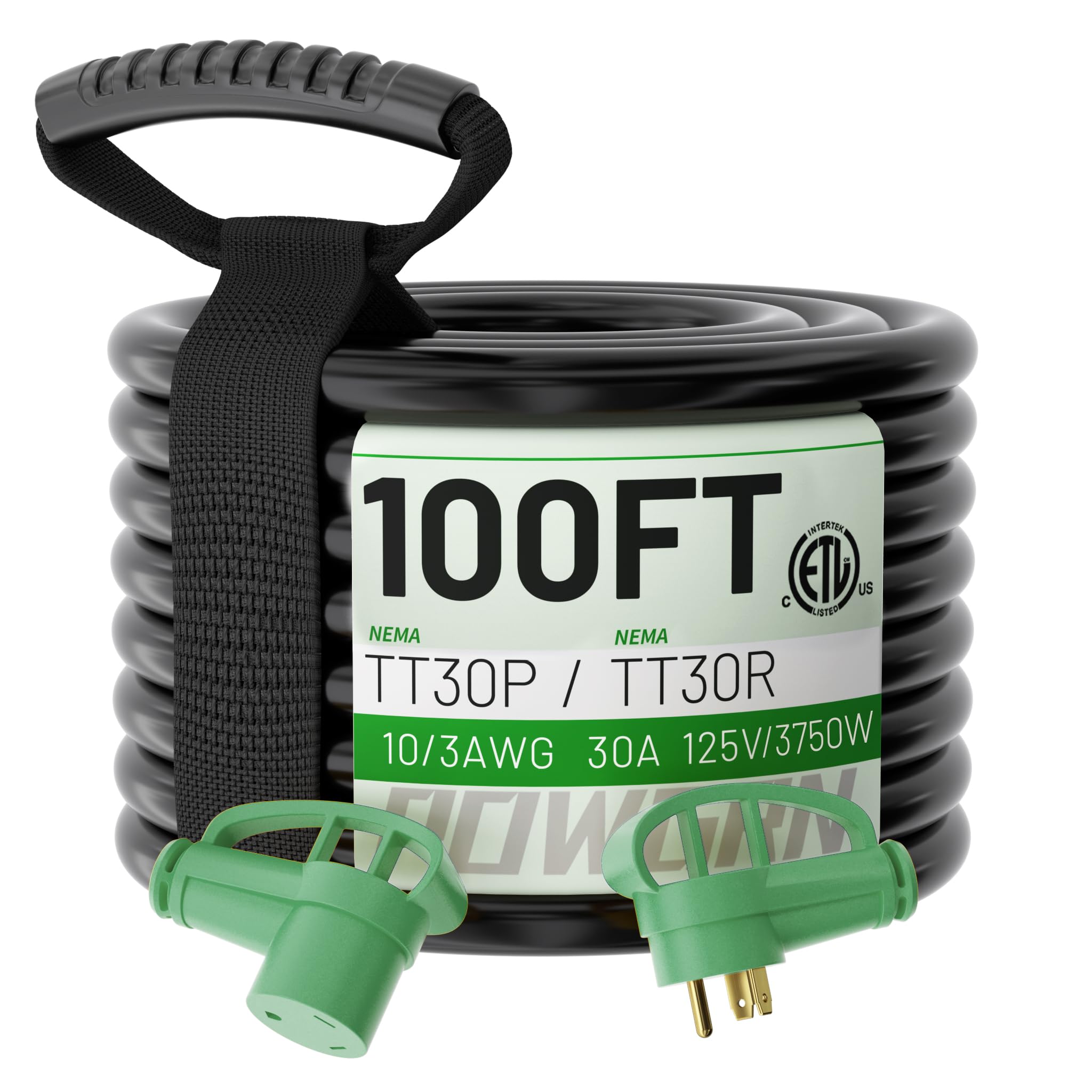 30 Amp RV Extension Cord 100 FT Outdoor with Grip Handle, Flexible ...