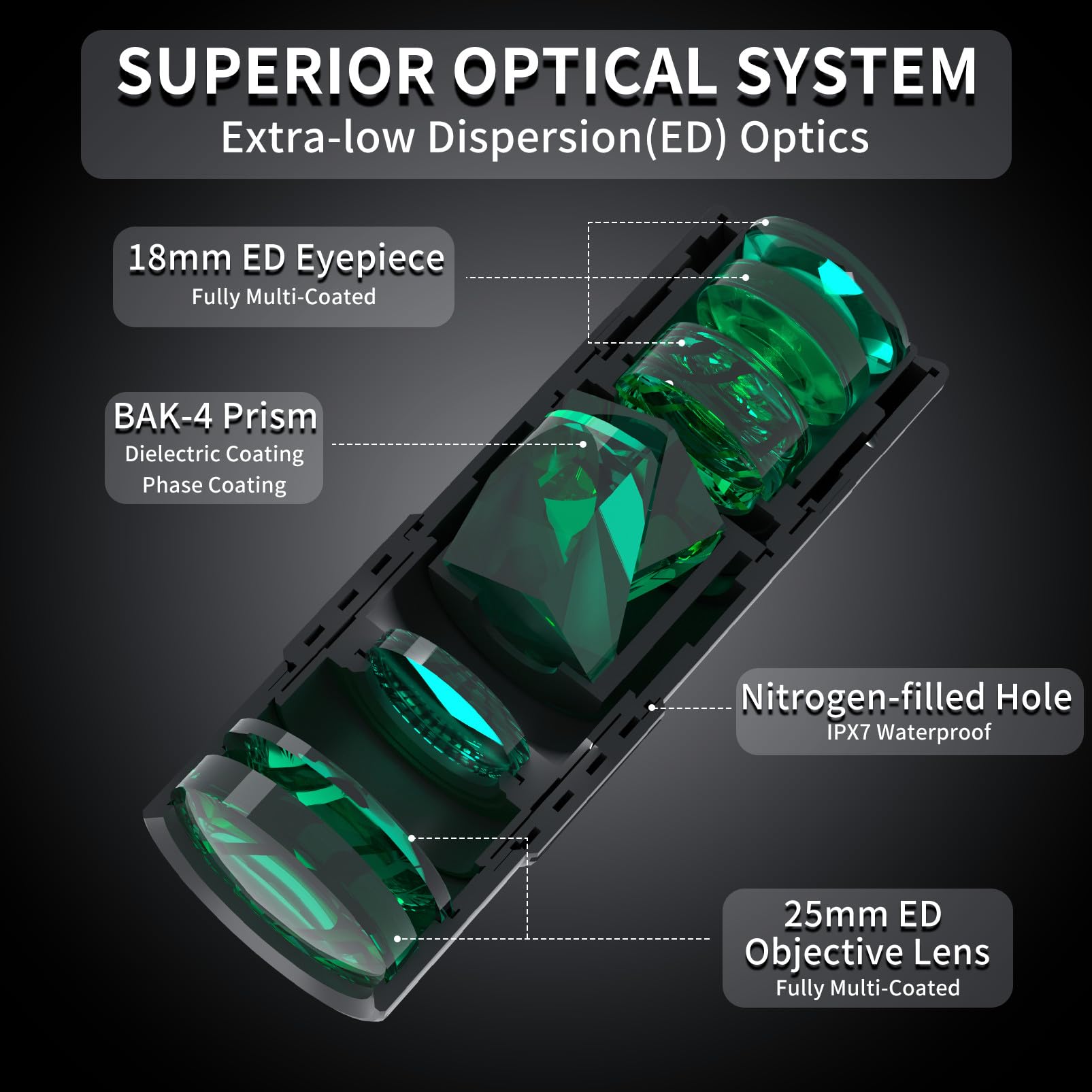 Telescopio monoculare, ingrandimento 10 x 25, compatto, formato tascabile, nero