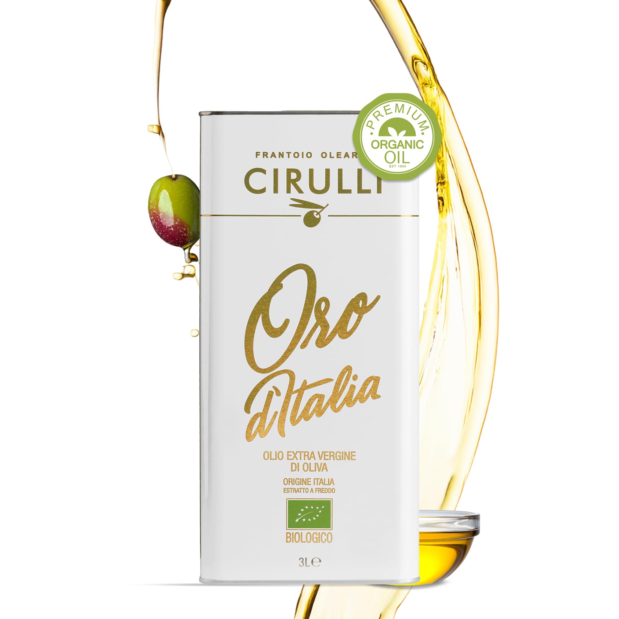 Cirulli Bio Natives Olivenöl Extra Vergine-3L- Natürlich Ernte-Premium-Qualität Italienisches Olivenöl - Unraffiniert & Ungefiltert - Ohne Zusatzstoffe - Großartiger Bio-Geschmack mit Fruchtigem Aroma