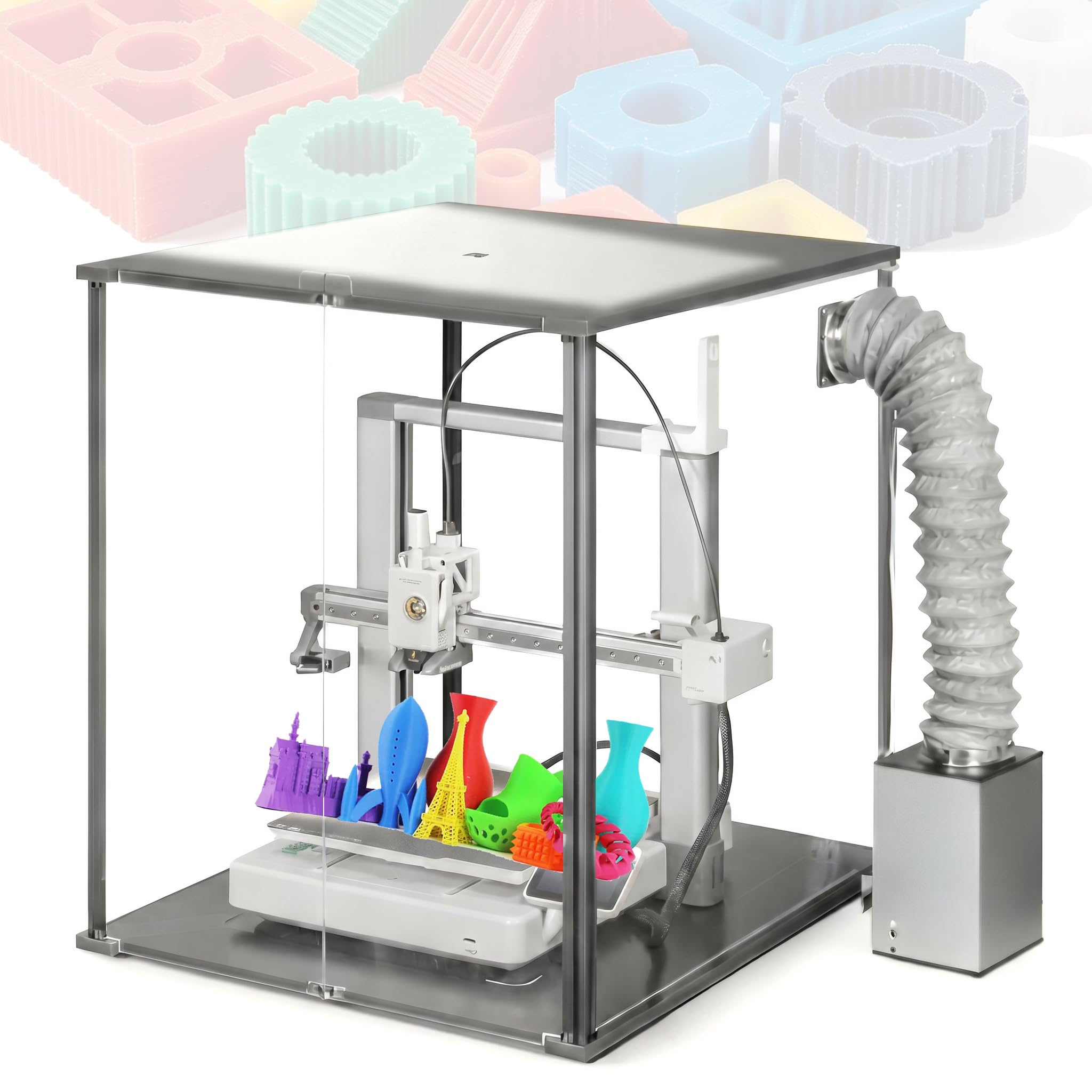 WHOOLEFUN 3d Printer Enclosure With Air Filter, For Odor Isolation/dustproof & Noise Reduction, Clear Acrylic Protective Cover Box, Led Light, Overheating Protection, 514×631×623mm