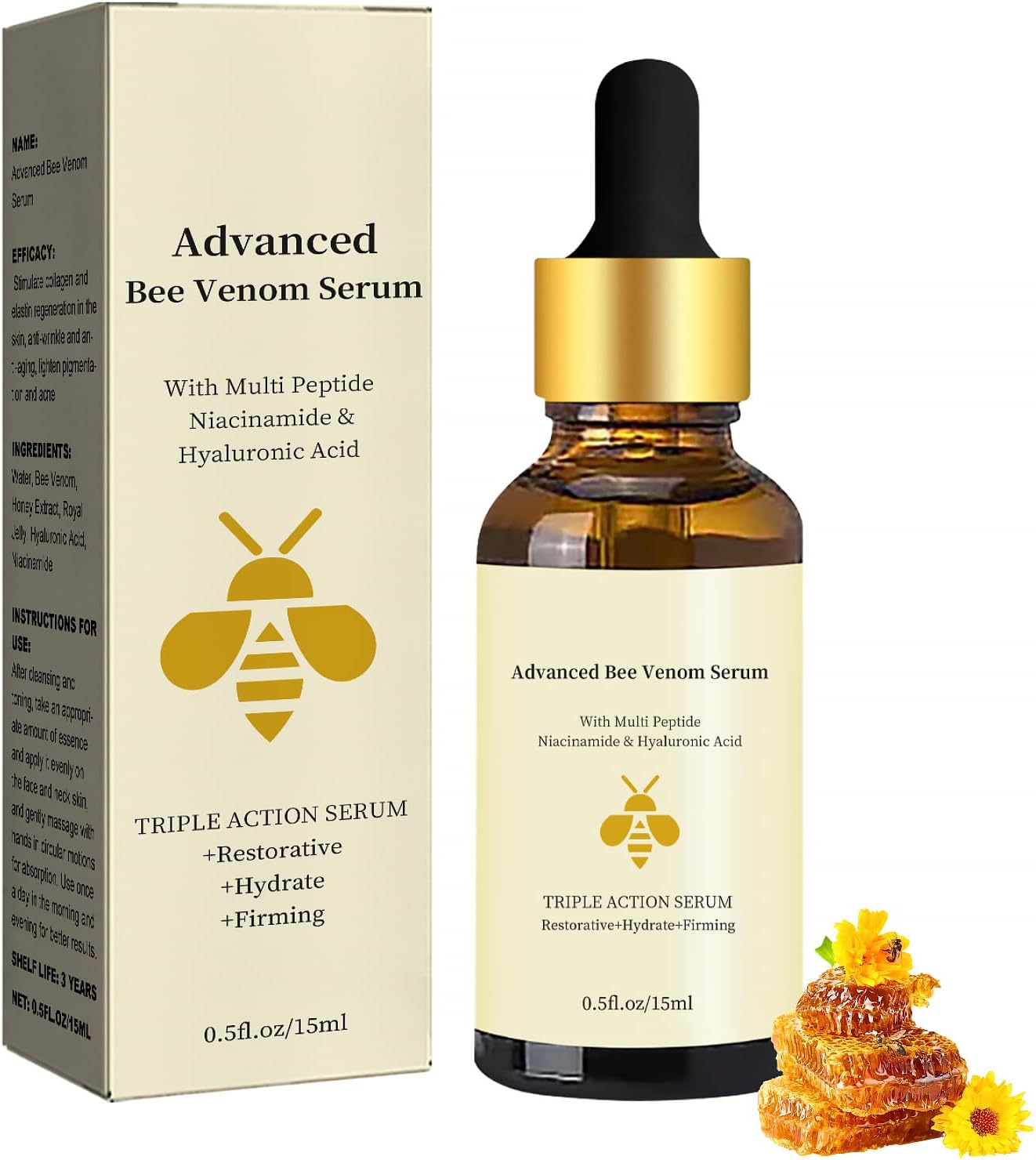 Bee Venom Serum, Pure Bee Venom Face Serum, Face Moisturizer For Women, Bees Venom Spot Correcting Facial Essence With Multi Peptide, Niacinamide & Hyaluronic Acid for Restorative, Hydrating