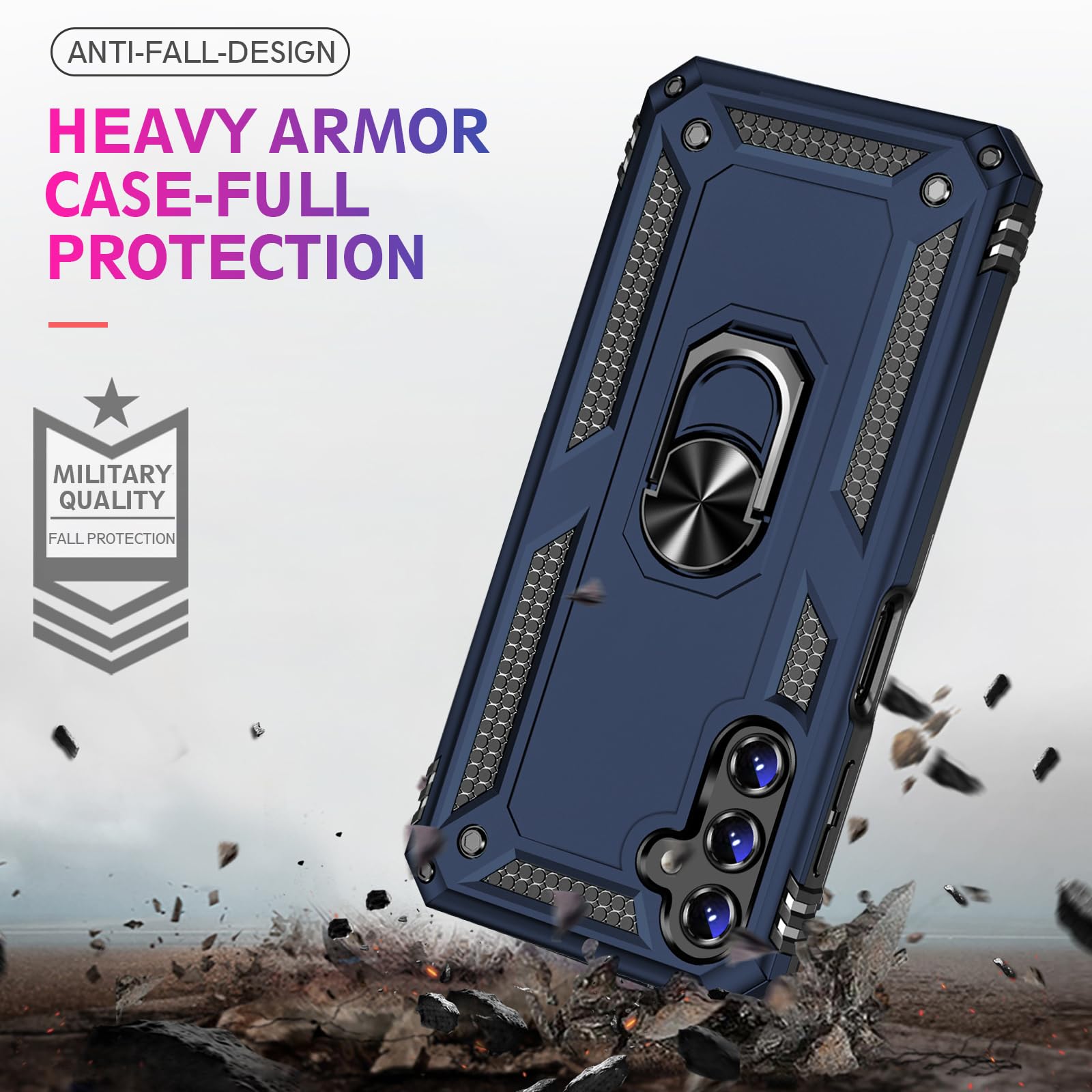 for Samsung Galaxy S24 Plus Case with Screen Protector, Military Grade Rugged Shockproof Heavy Duty S24 Plus 5G Protective Cover for Samsung S24 Plus Magnetic Ring Kickstand Phone Case (Blue)