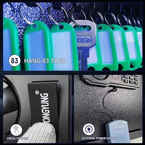 Miniatura 5 de Caja fuerte de pared para armario de 60 llaves con luz de sensor y fuente de alimentación externa de emergencia, caja fuerte para llave electrónica,