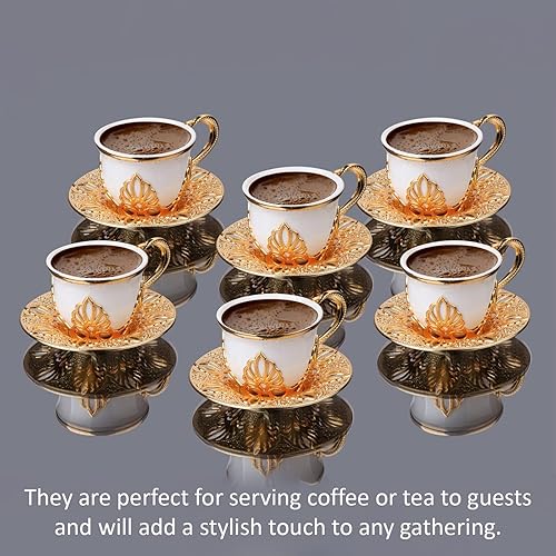 Miniatura 4 de Juego de 6 tazas de café  Lujosas tazas de porcelana hechas a mano de 18 piezas con platillos de metal y portavasos extraíbles  Juego de tazas de