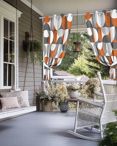 Miniatura 4 de Orange Grey Outdoor Curtains for Patio Waterproof Drapery,Grommet Window Curtain Drapes for Living Room,Bedroom,Doorway,Kitchen,Cafe,Porch,Cabana