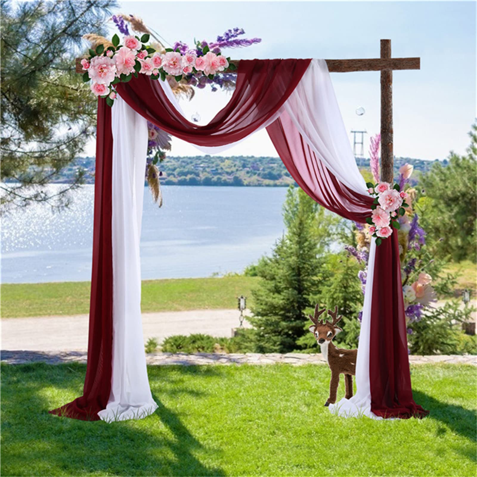 Trayosin 3 Stück Vorhang Querbehang Traubogen,Hochzeitsbogen, Gardine Freihanddeko,Eleganter Langer Fenster Vorhang Gardinen Schals für Babyparty Geburtstag Hochzeit Deko (Lila-Blau,75x550cm)