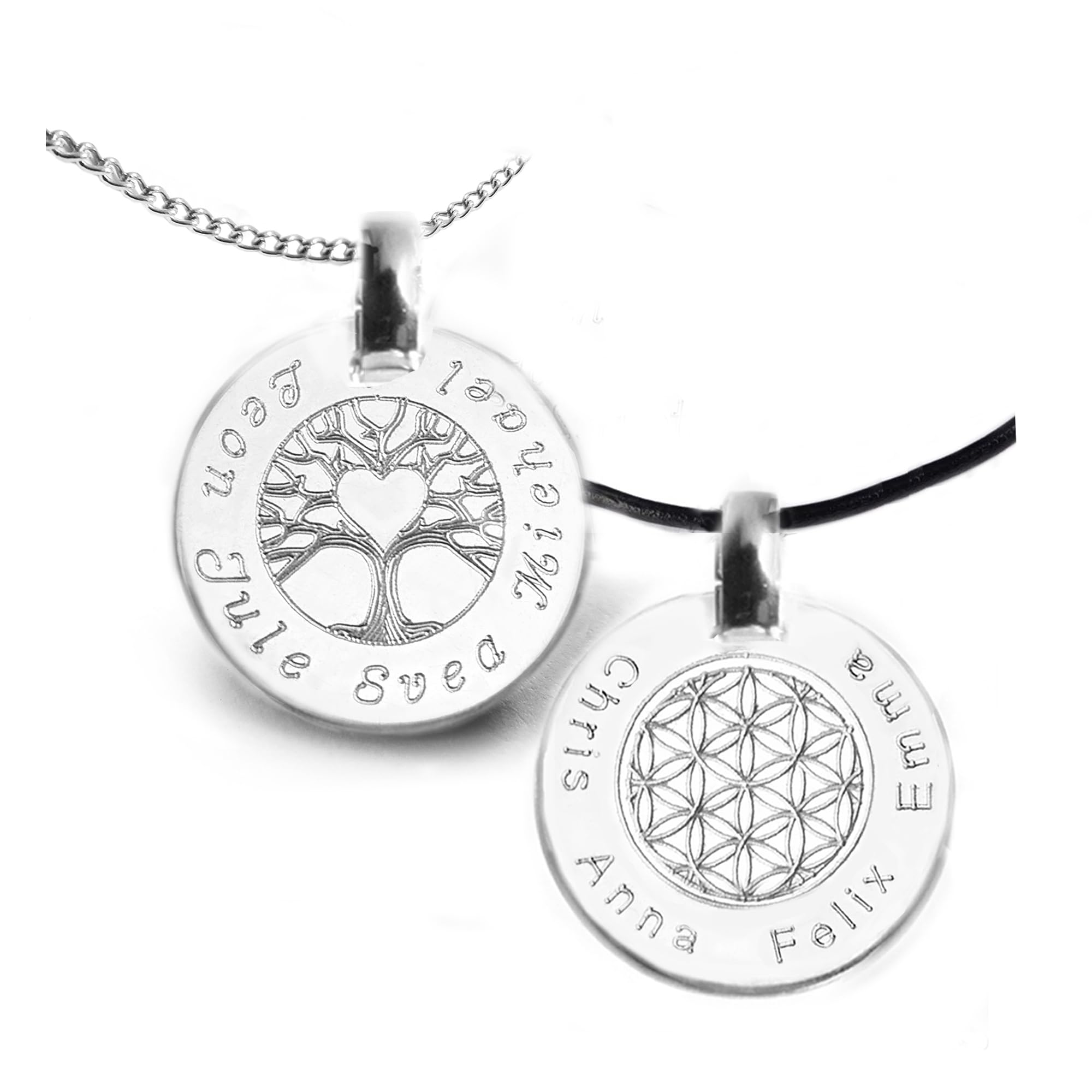 Lebensblume oder Lebensbaum Anhänger Kette mit Gravur, Silber
