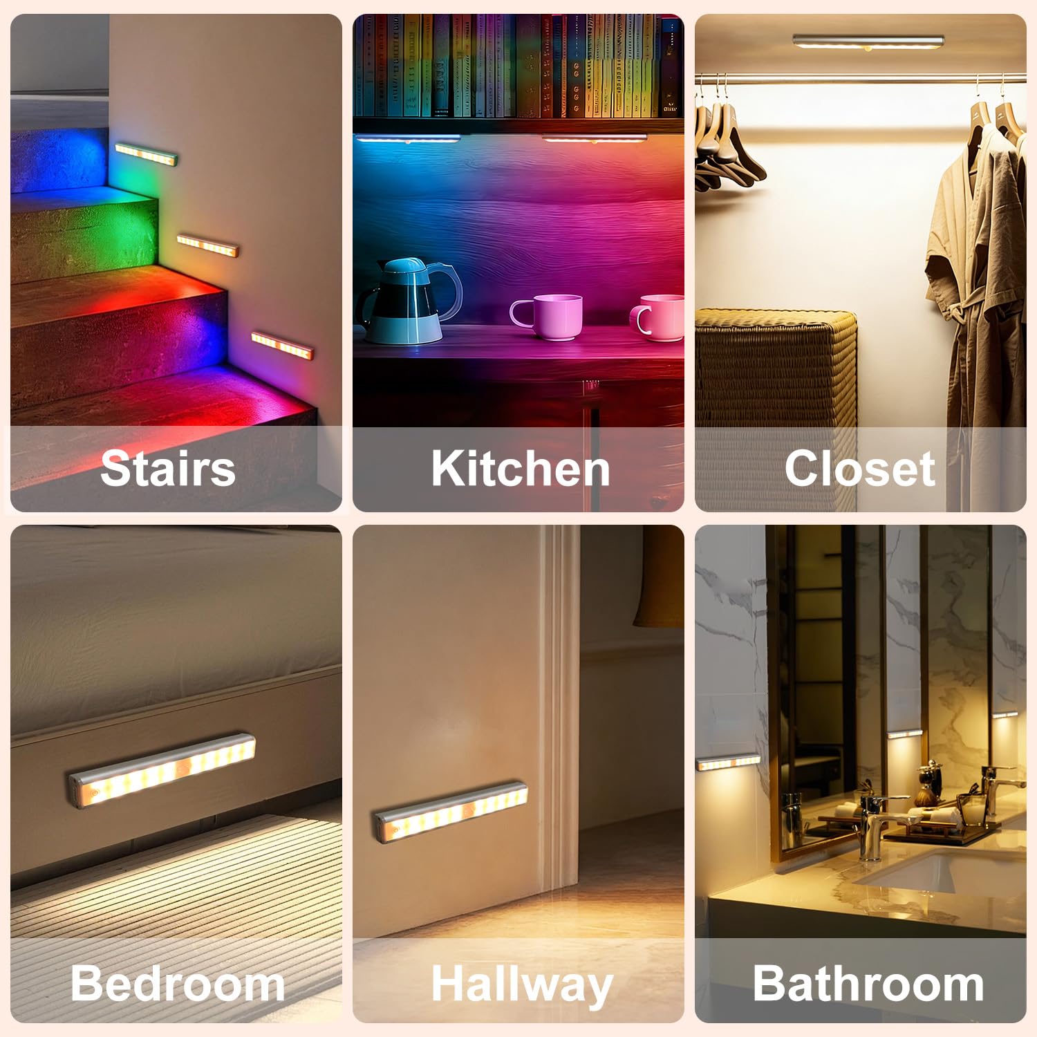 Luci sotto armadio con telecomando, 15 colori sotto l'armadietto illuminazione wireless, batteria ricaricabile LED RGB luce notturna bar con timer, dimmerabile sotto il bancone luci per cucina
