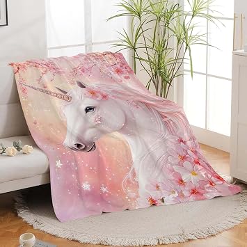 Unicorn Throw Blanket Pink Unicorn Stuff Gifts for Kids Girls Boys Adults Women Man Soft Cozy Warm Plush Fluffy Fuzzy Fleece Blanket Decor 40''X50''