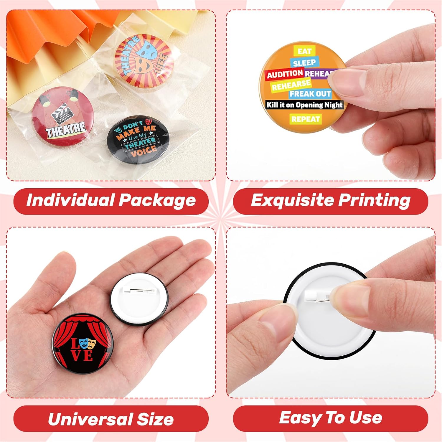 Landical 50 Pcs Funny Round Button Pins Unique Graphic Badges, Cute Cartoon Decorative Brooch Pins for Backpacks, Hats Jackets Clothing DIY Craft Gift Favors