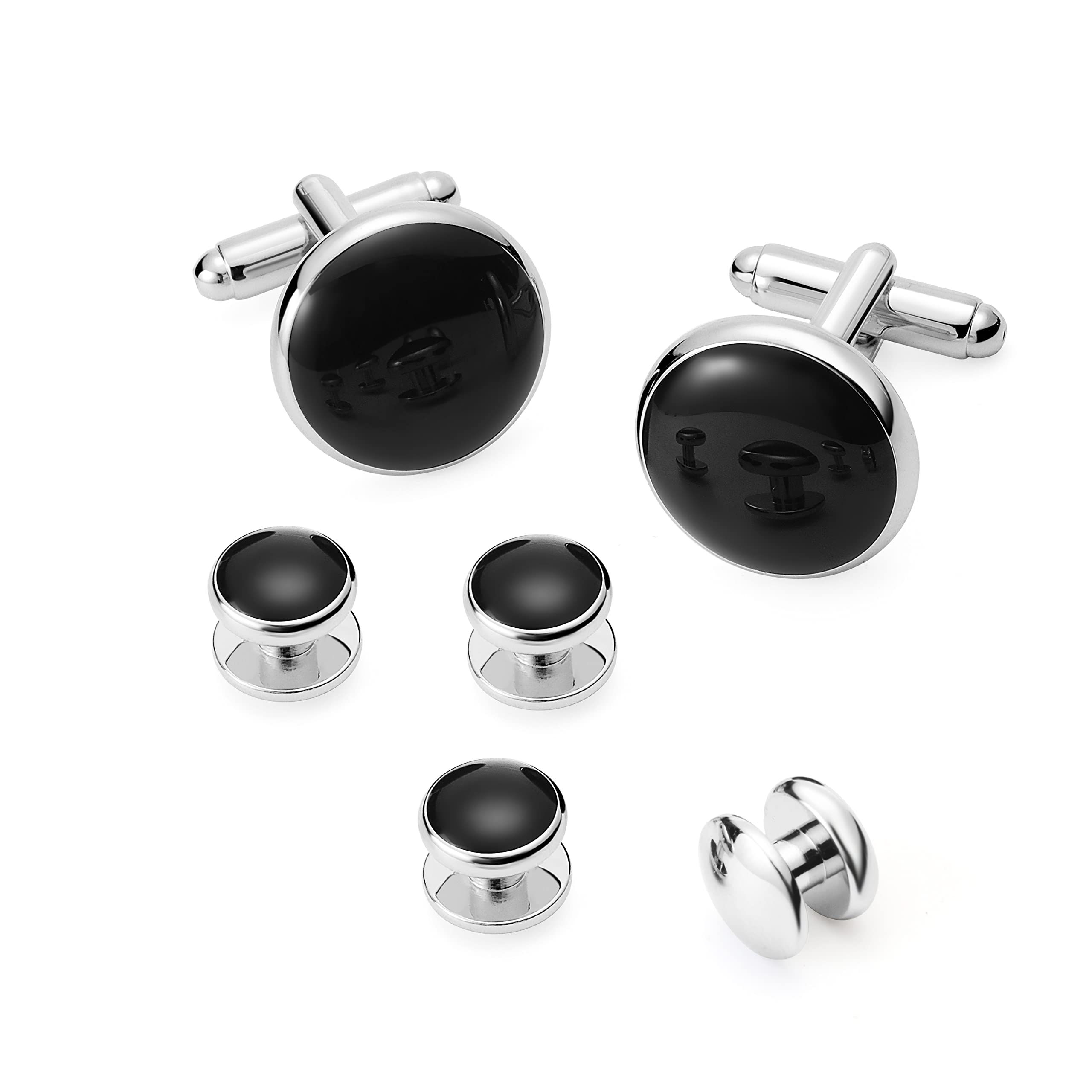 Mens Cufflinks Tuxedo Studs Set - 316L Stainless Steel Formal Wedding Jewelry Groomsmen Gift Set with Gift Box