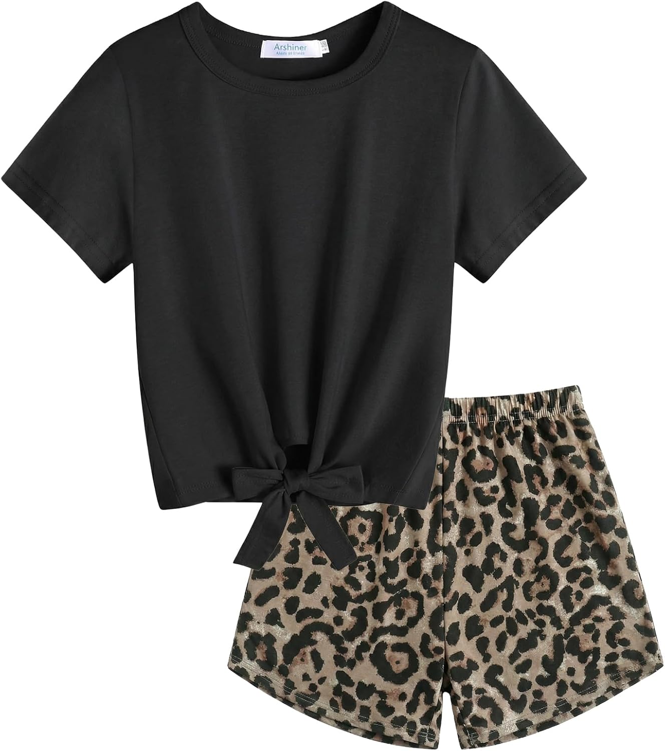 Arshiner Girls 2 Piece Outfits Summer Clothes Short Sleeve Tops and Paperbag Waist Shorts Set Cute Outfits 5-14