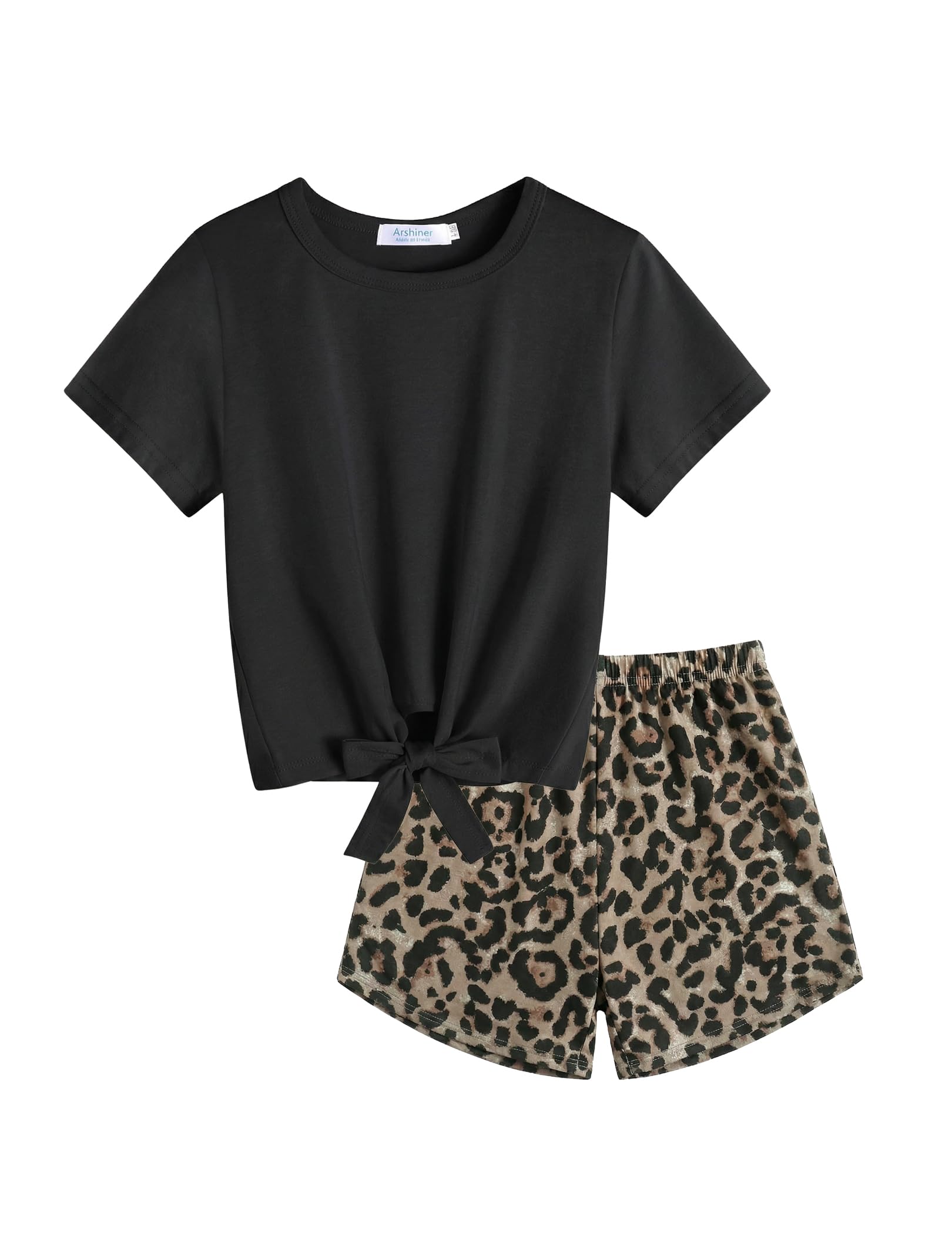 Arshiner Girls 2 Piece Outfits Summer Clothes Short Sleeve Tops and Paperbag Waist Shorts Set Cute Outfits 5-14