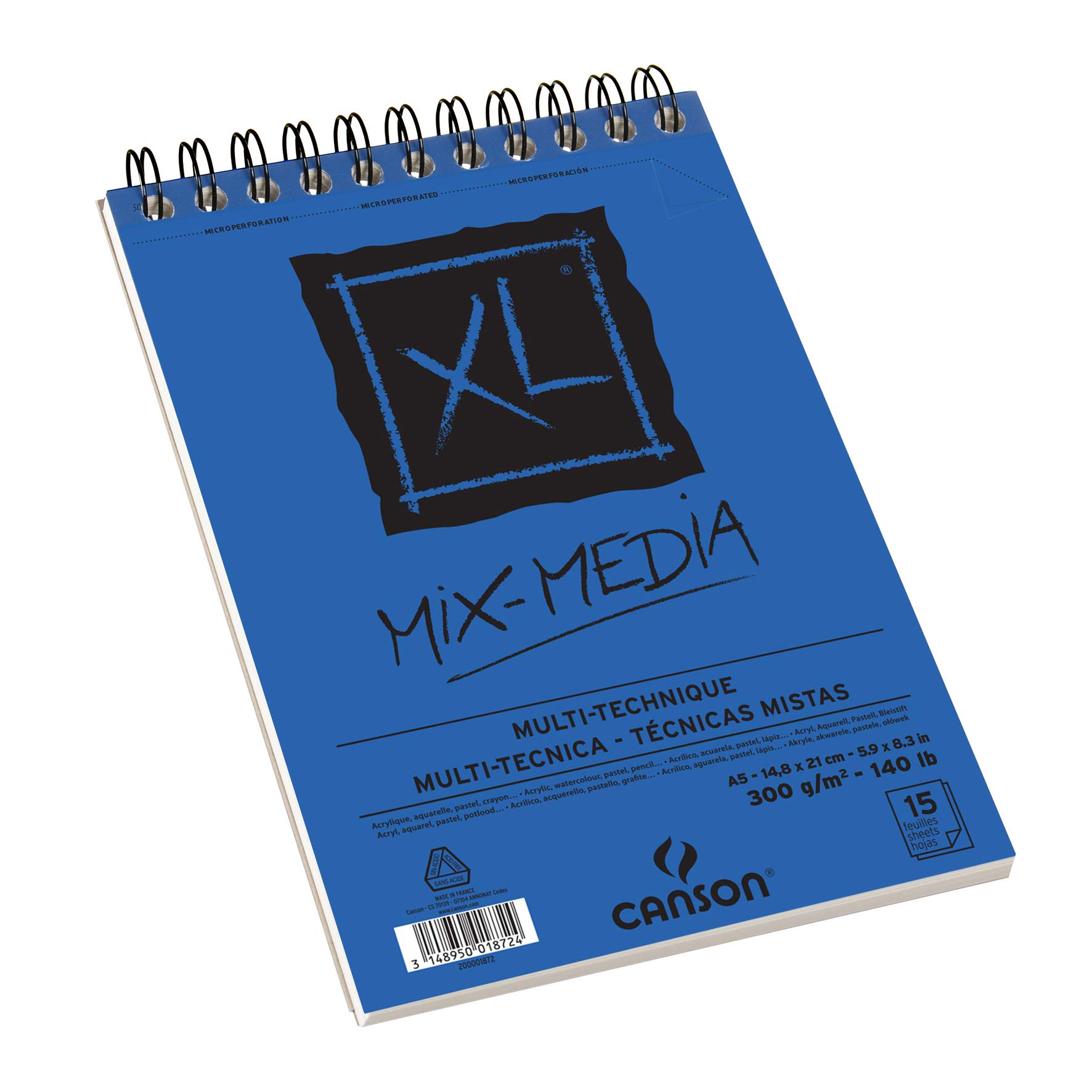 CANSON XL Mix Media Paper Spiral Book A5 Size (14.8 CM X 21 CM) Consists of 15 Sheets of 300GSM(140LB) HIGH Quality Paper