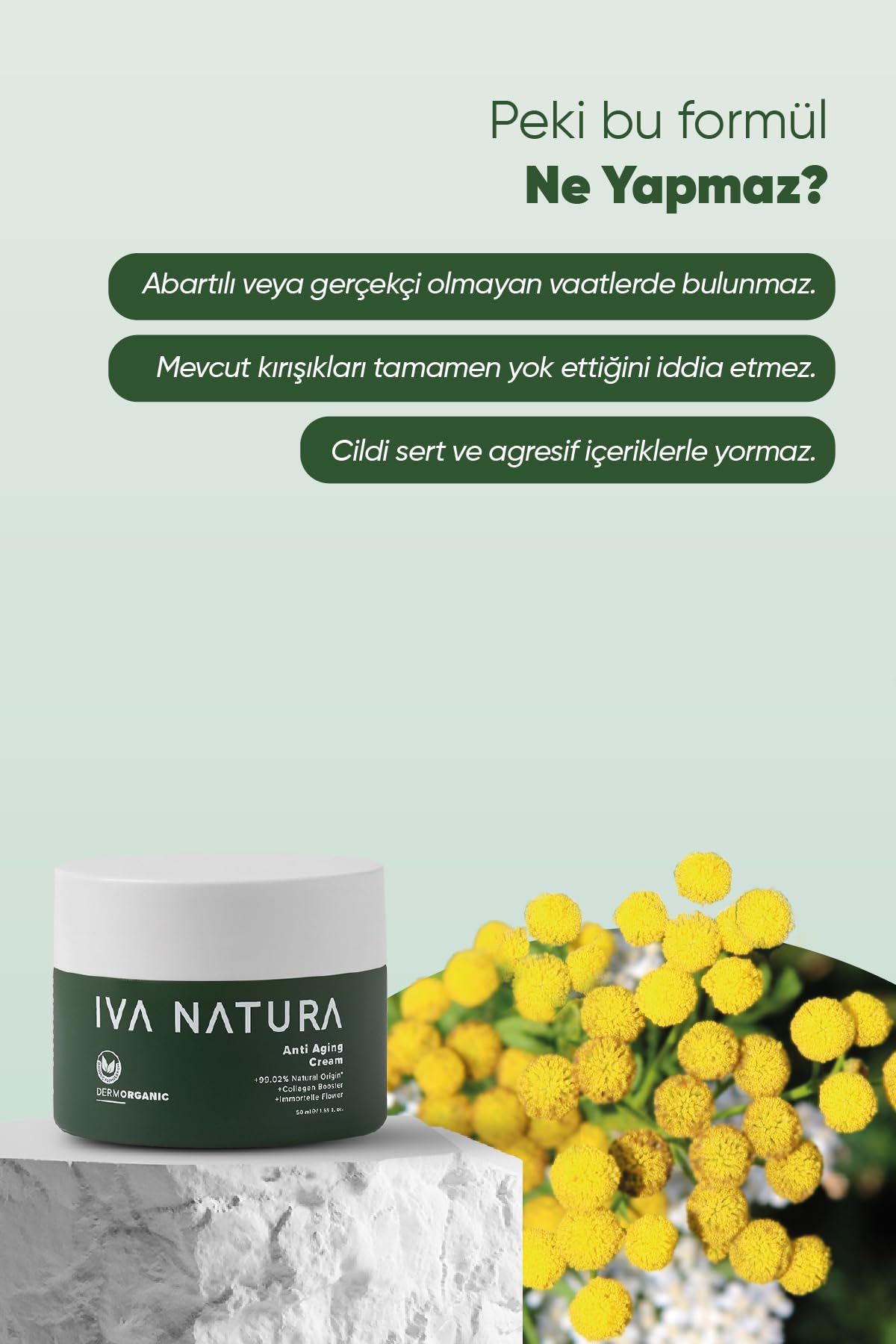 İva Natura Organik Anti-Aging Krem Ölmez Çiçek & Bitkisel Pro-Kolajen Destekli – 50 ml