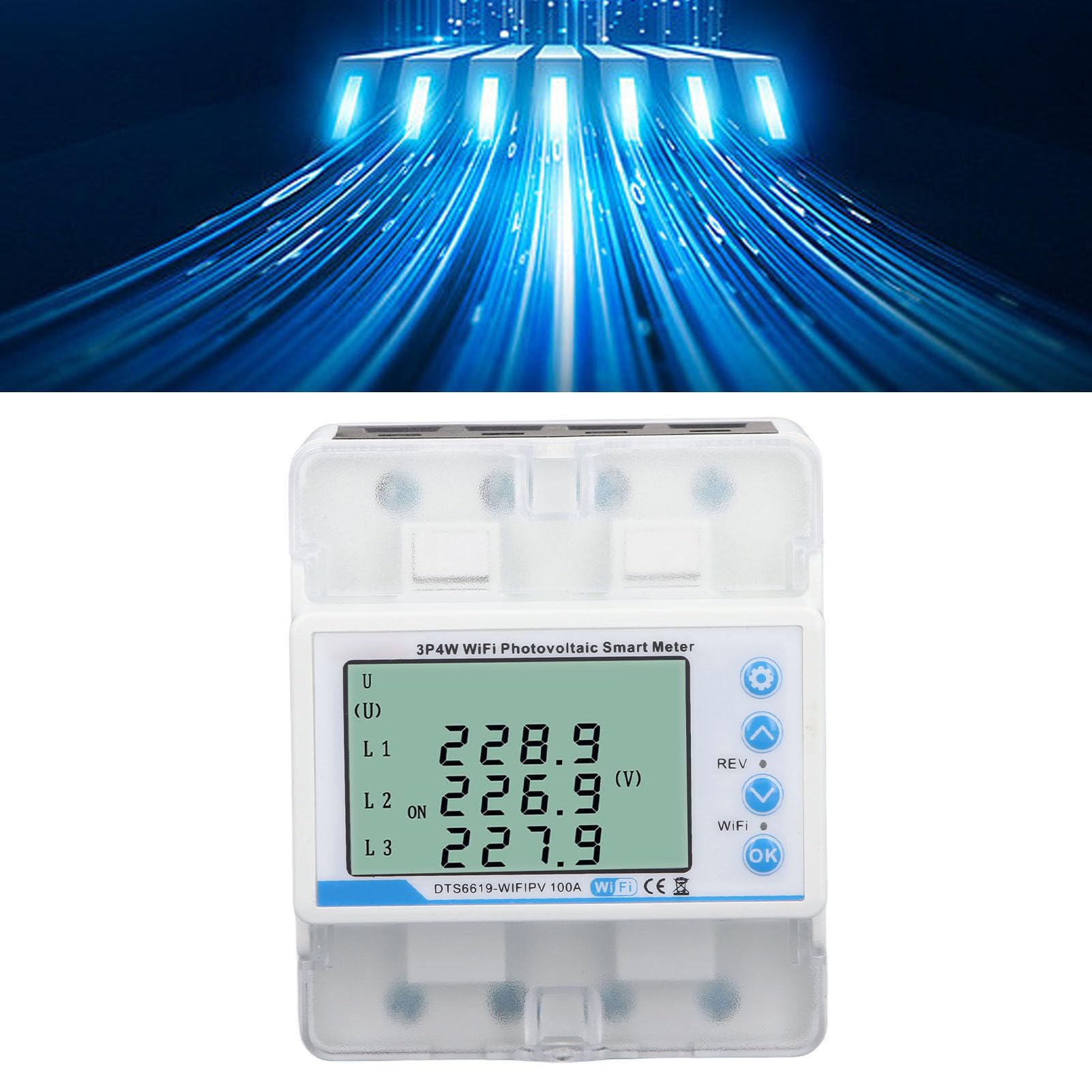 3-fazowy Inteligentny Licznik Energii WiFi na szynę Din, Domowy Monitor Zużycia Energii 60–300 V, 100 A, Wyłącznik Czasowy z aplikacją Tuya, Zabezpieczenie Napięciowo-prądowe