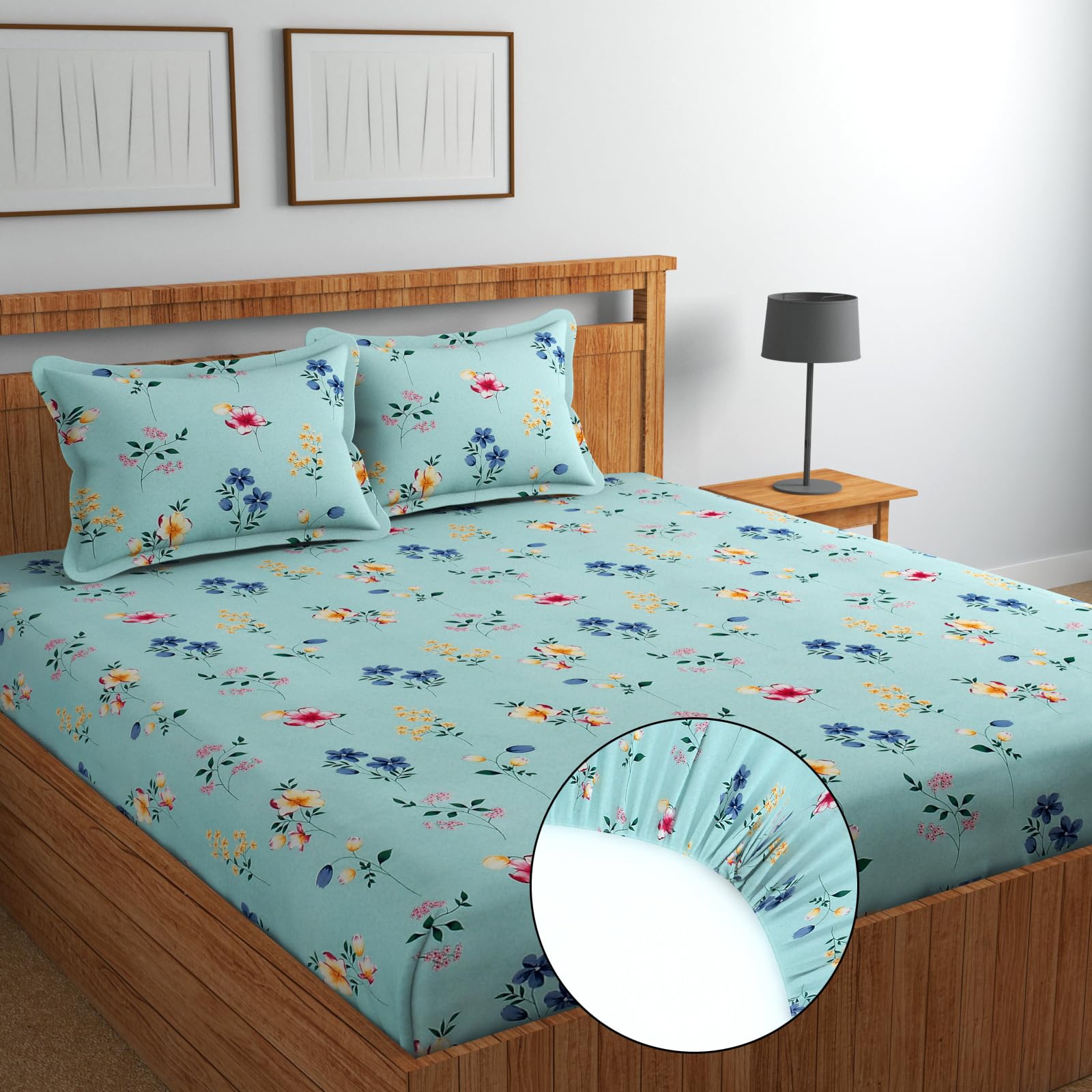 TARAIN COLLECTION Cotton Perfect Fitted Bedsheets with 2 Pillow Covers | King Size| Double Bed with All Around Elastic 180 TC |Size-78" x 72" +10" | Floral (Multicolour, Grey Green) (B0CBQNXB2P) Amazon Price History, Amazon Price Tracker
