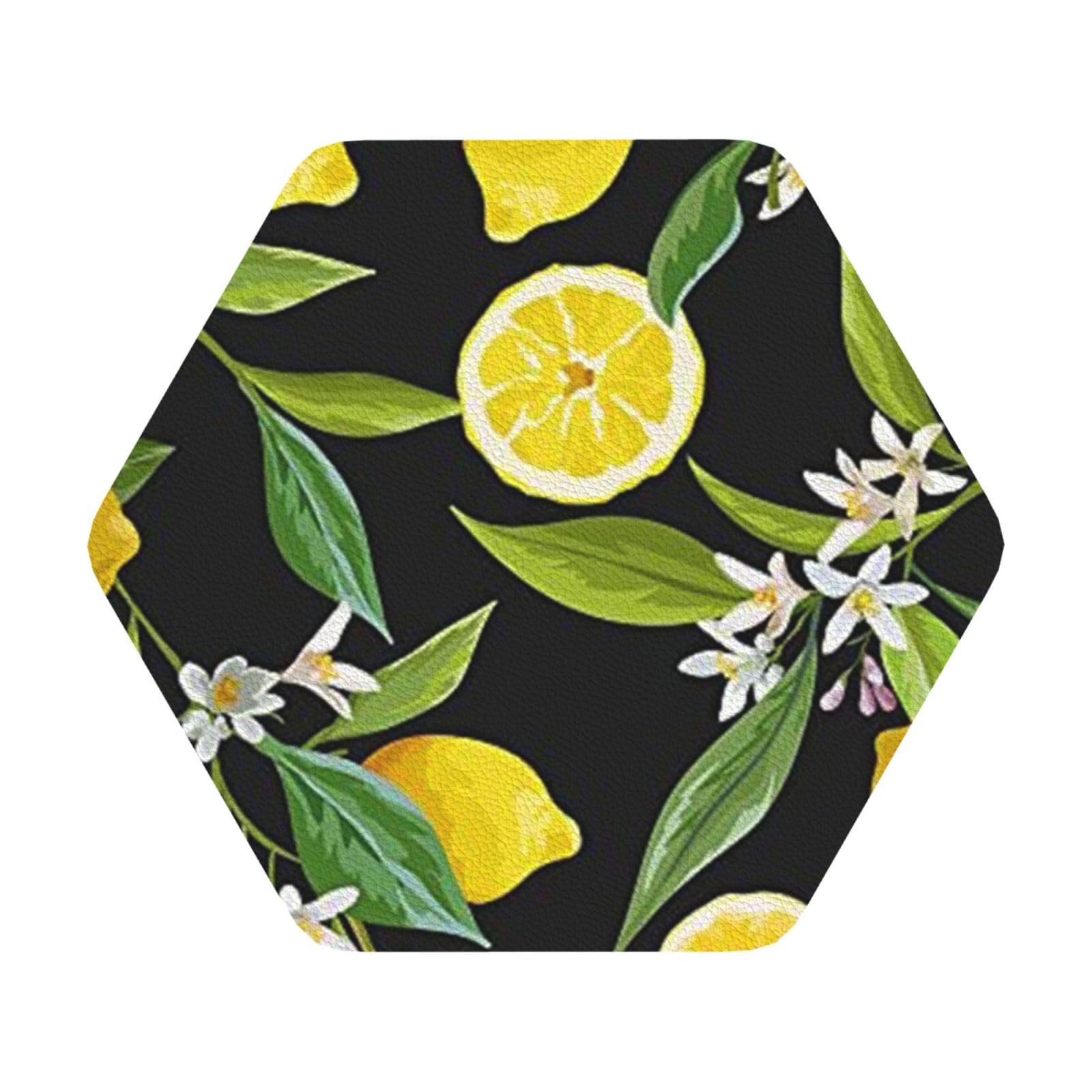 citrus fruit pattern PU Leather Coasters Set of 6 Hexagon Drink Coasters