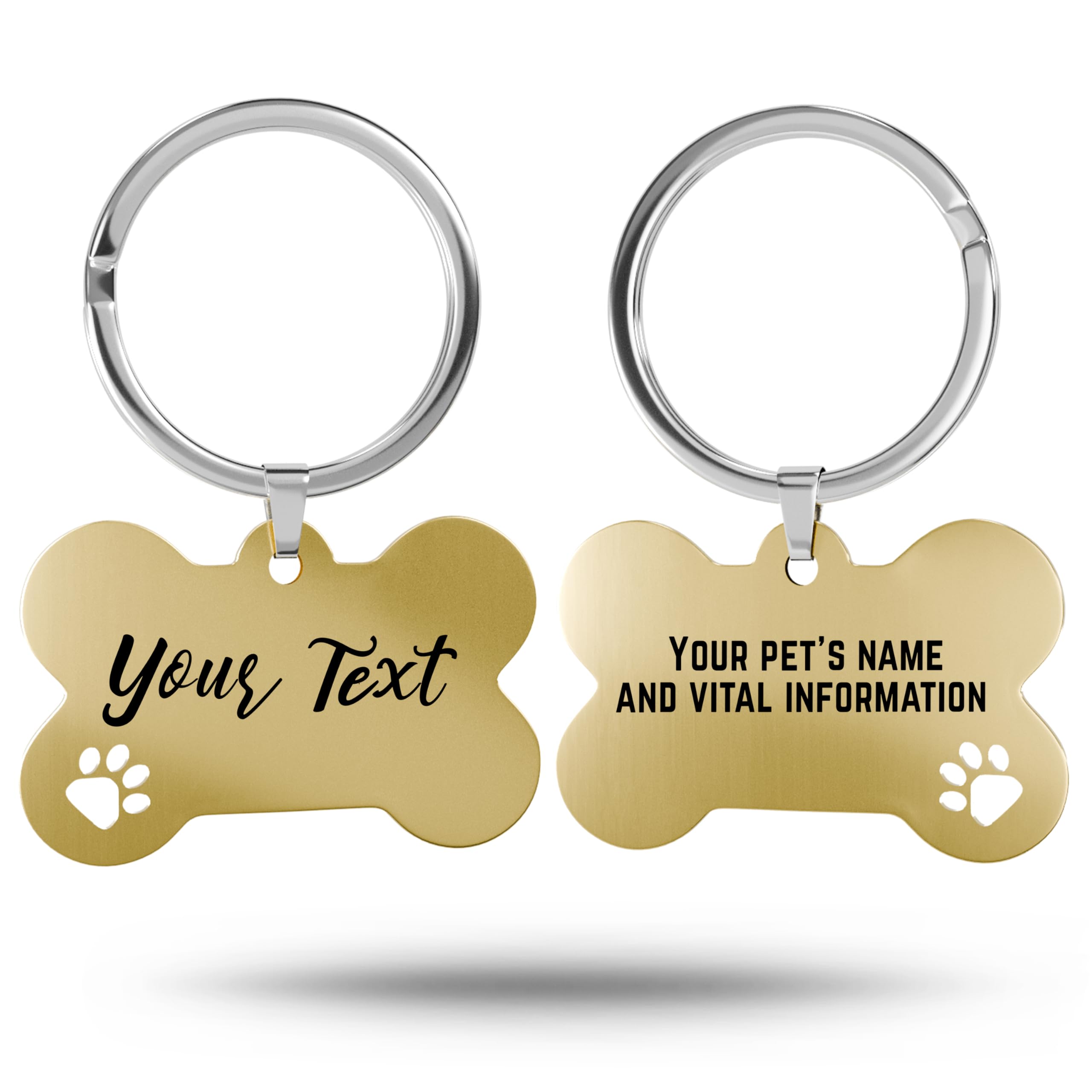 Charmify Dog Tags for Pets Engraved UK – Bone & Paw Stainless Steel Dog Name Tag | Personalised Pet ID Tag Engraved with Name, Phone & Address | Made in UK (Gold/PAW, S) — image 1