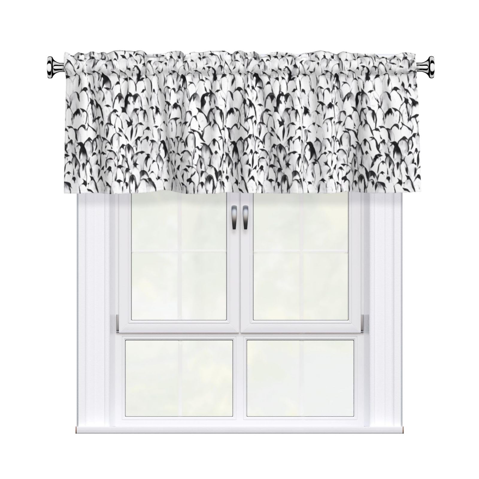 HJFCZH Stylish Crowd of Penguins Pattern Prints Curtain Valance 54x18in - Peach Skin Kitchen Window Layer, Filtered Light & Quick-Install Rod Pocket Cover