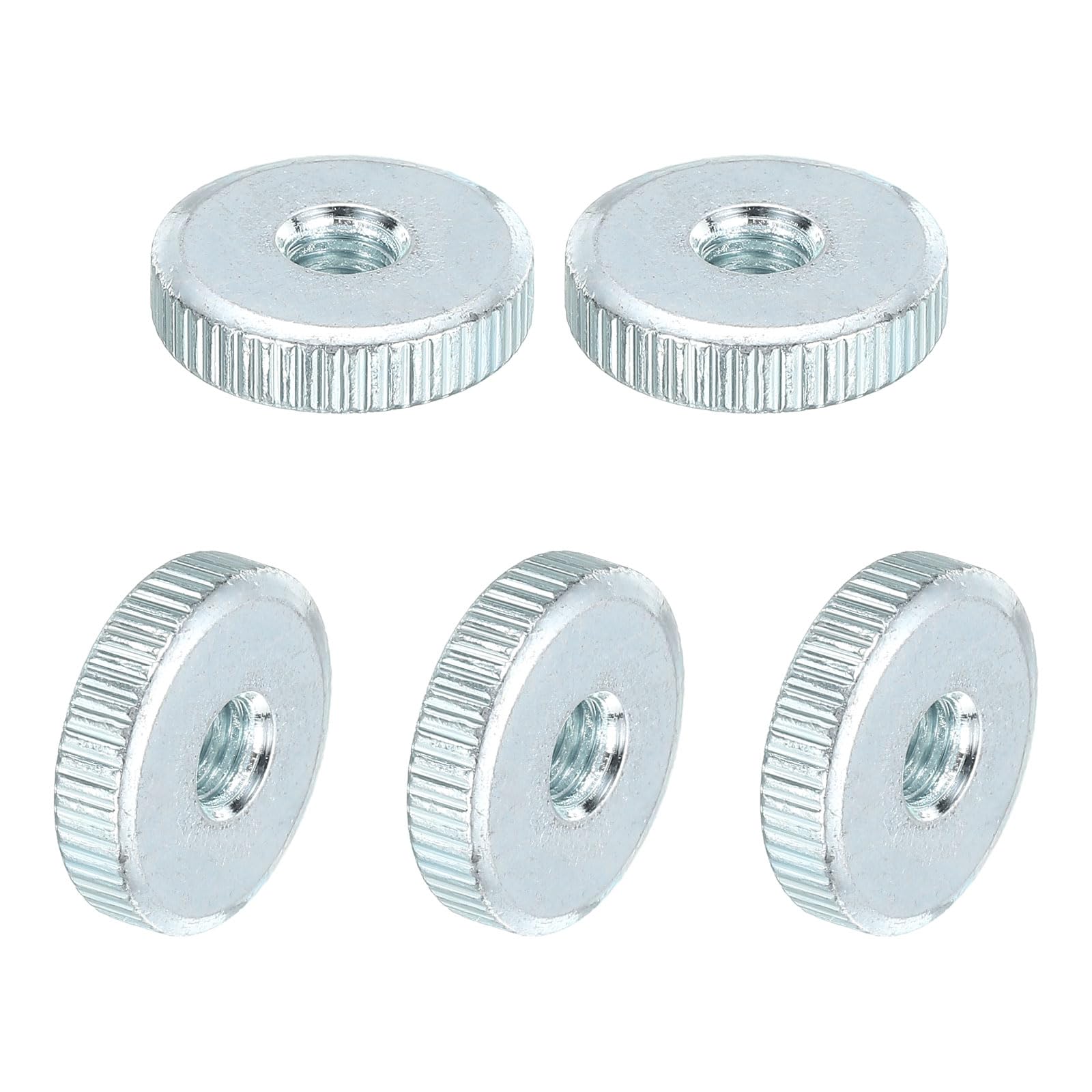 uxcell Knurled Thumb Nuts, M6 Female Thread Thin Type, Zinc-Plated Carbon Steel Knurled Nut Flat Head Through Hole Lock Adjusting Nuts for 3D Printer, 5Pcs