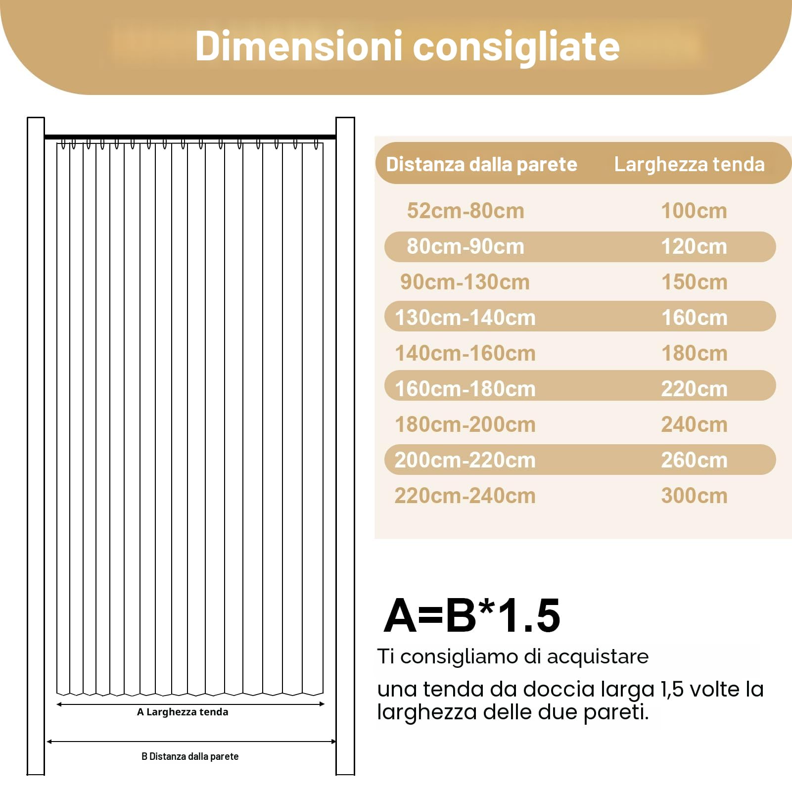 Tenda Doccia Magnetica Pieghevole Resistente, Beige, 180x200cm | Tenda da doccia Antispruzzo Impermeabile Antimuffa in lino con Ganci per il bagno
