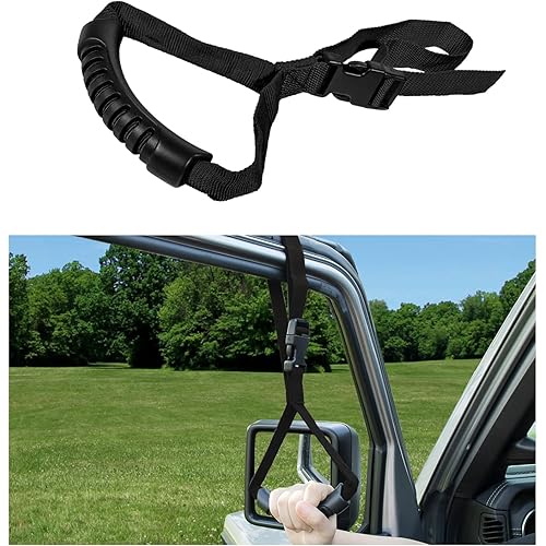 Car Adjustable Grab Handle, Portable Auto Door Safety Supporting Grab Band for Elderly Disabled with Nylon Grip, Vehicle Mobility Assist Device for Car Truck Lorry (Black)