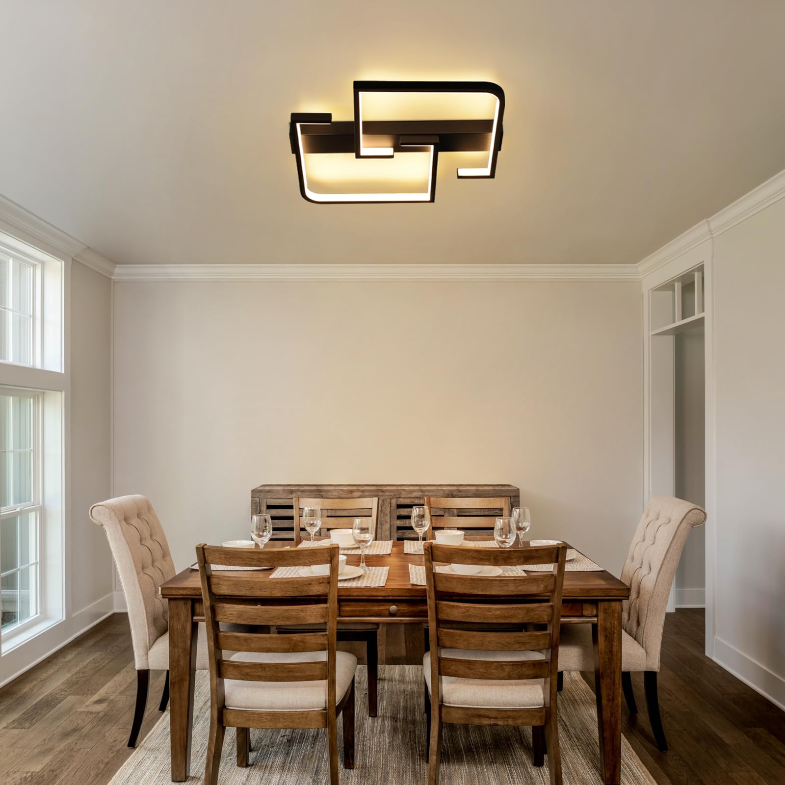 CBJKTX LED Deckenlampe Wohnzimmer Deckenleuchte Schwarz Wohnzimmerlampe | Dimmbar mit Fernbedienung Schlafzimmer 35W Modern Design küchenlampe 3000K 6500K Schlafzimmerlampe Arbeitszimmer küche Büro