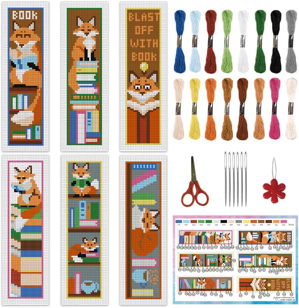 INFUNLY 6PCS Duck Cross Stitch Bookmark Kit for Beginners 2.99''×8.54'' Duckling Stamped Embroidery Bookmark Kits with Words Animals Needlepoint Bookmark Kit with Instruction for Book Lovers Readers
