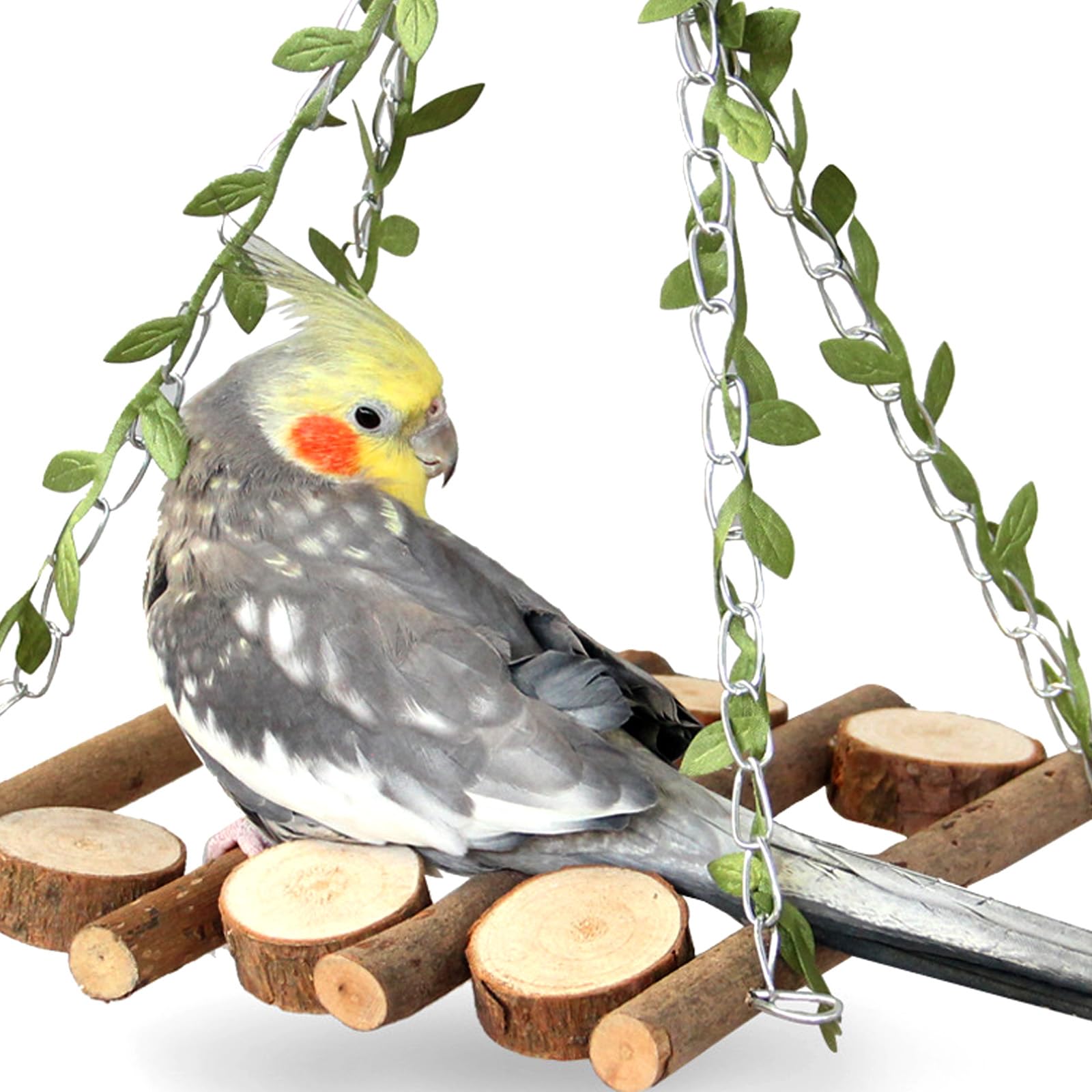 Altalena Giochi Per Pappagalli In Legno, Naturale Trespolo per Pappagalli con Viti Verdi, Altalena per Uccelli Posatoio e Giocattolo da Masticare per Parrocchetto, Calopsitta, Piccoli Medi