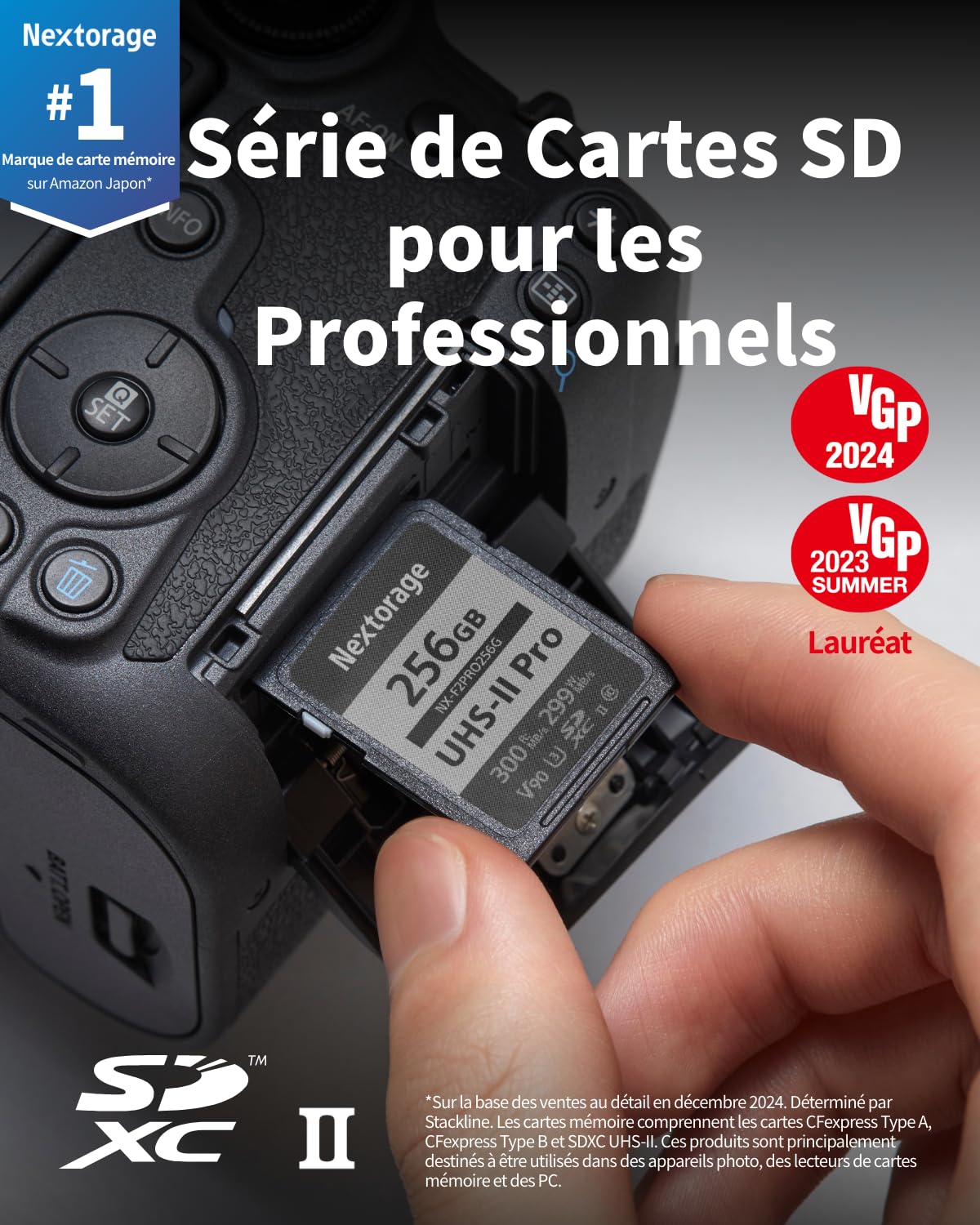Nextorage Carte SD 256Go, SDXC UHS-II 256GB, SD Card mémoire Japonaise, Accessoires Photo et caméscopes pour appareils Photo Nikon/Canon/Sony/Fujifilm/Nintendo Switch, F2PRO NX-F2PRO256G