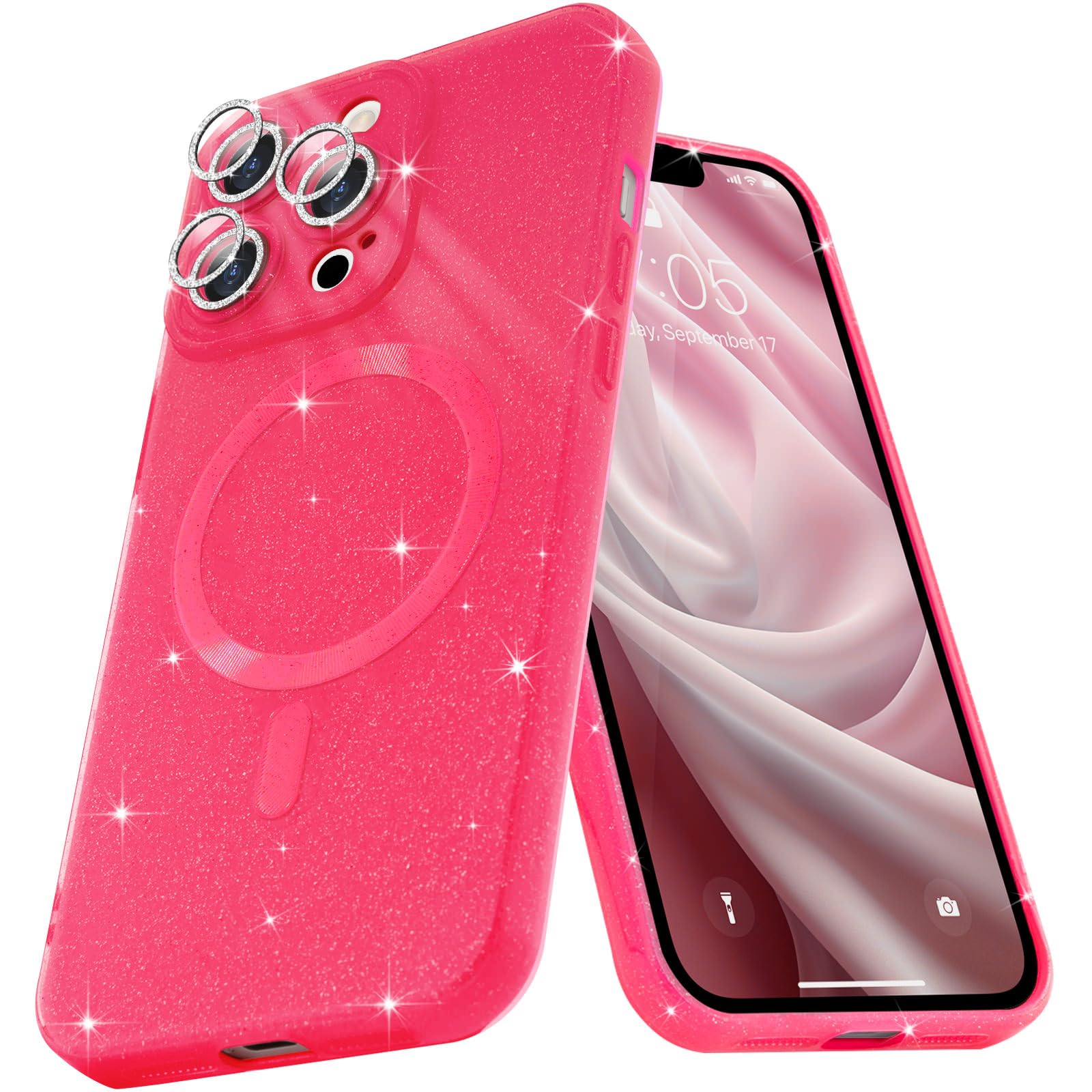 Micoden for iPhone 15 Pro Max Case for Women Girls,Cute Bling Sparkle Glitter Magnetic Compatible with MagSafe Shockproof Camera Protection Soft