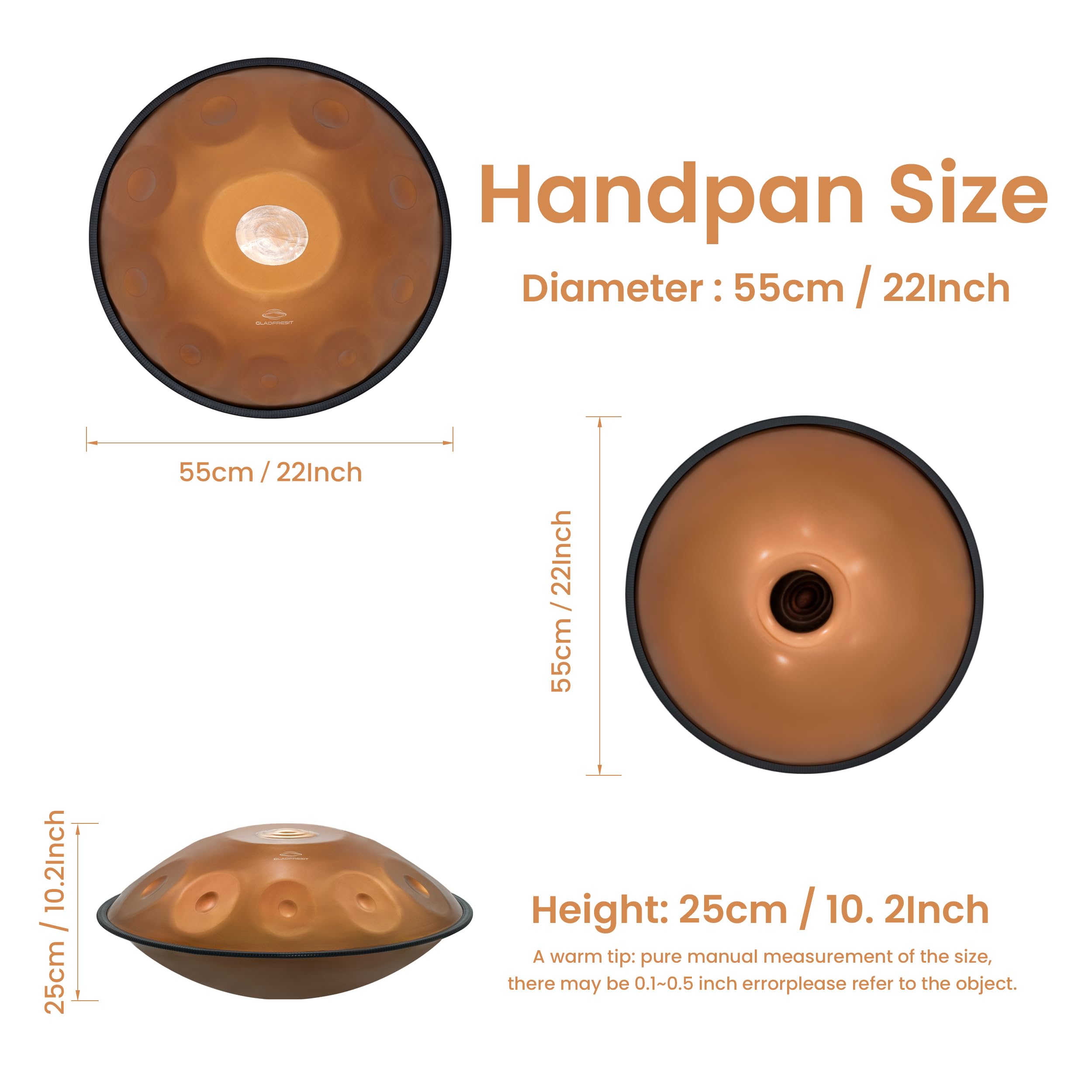 GLADFRESIT Master Series Master Series Handpan en ré mineur avec sac à dos, support, cours, chiffon de nettoyage, marteau d'accordage et bord de corde Violet 440 Hz 50,8 cm