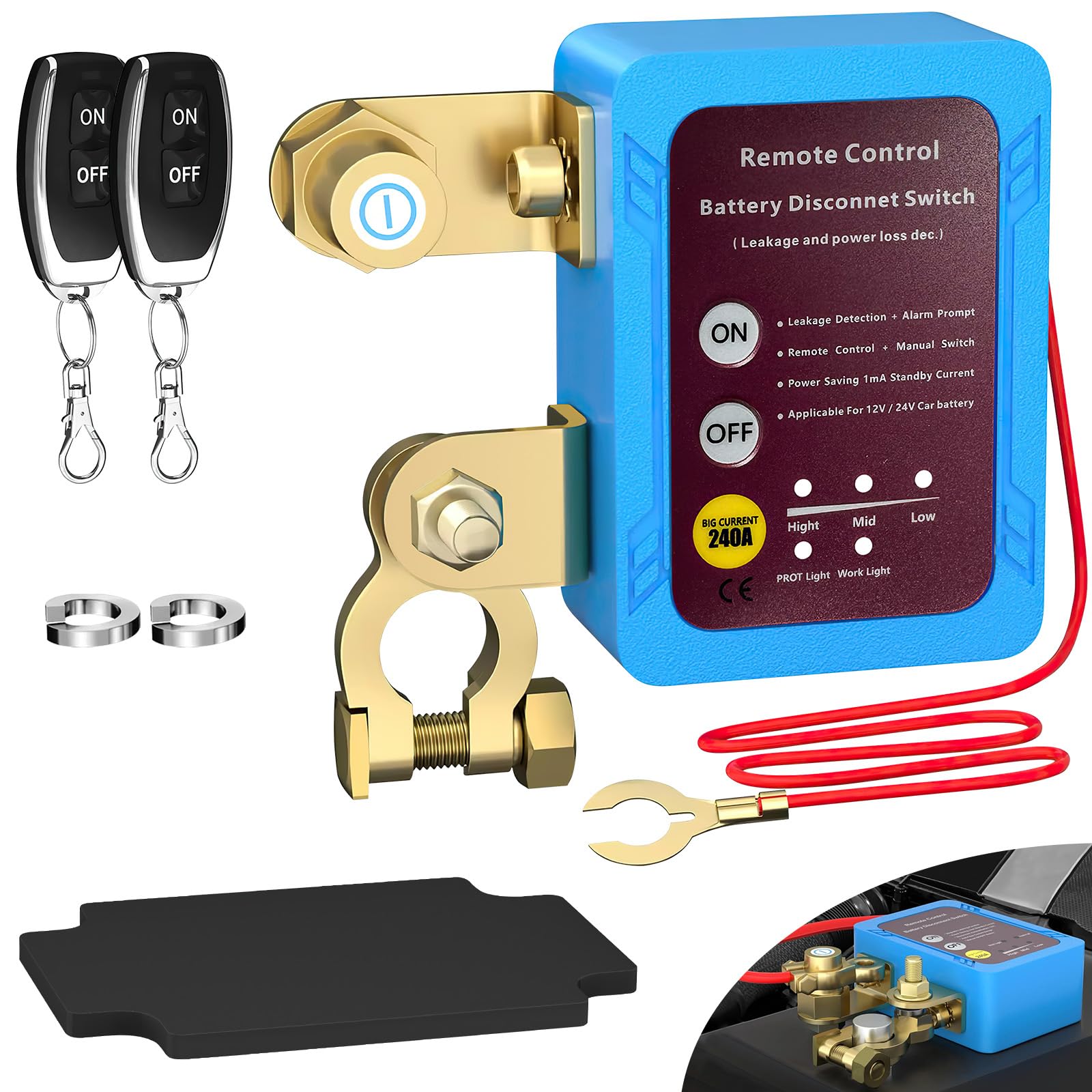 Sehawei Coupe Circuit Batterie pour Voiture, RV, ATV, Camion,Moto Bateau | 12V 240A, Coupe Circuit Voiture avec 2 Télécommandes, Interrupteur D'arrêt Automatique