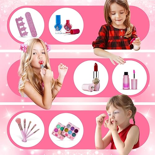 Miniatura 10 de Kit de maquillaje para niñas  Kit de maquillaje para niñas con estuche de almacenamiento de caballo volador, juego de maquillaje para niños para