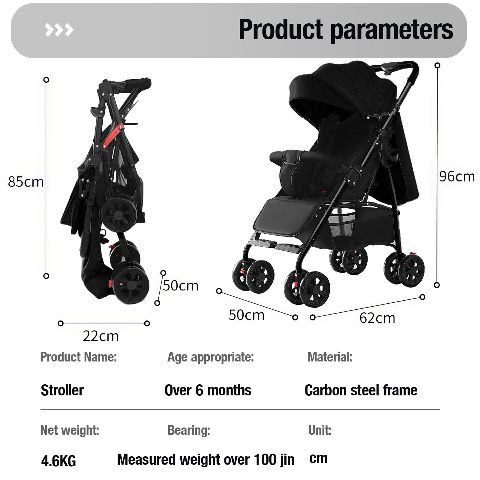 Magic ZC Ultraleggero Passeggino di Soli 4,6 kg, Passeggino da Viaggio con Posizione Sdraiata Regolabile, Carrozzina per Neonati Pieghevole Portatile, Passeggino Compatto Fino a 15 kg (A8 Grey)