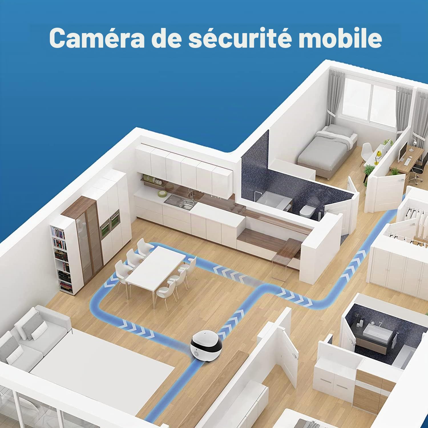 Caméra de Surveillance WiFi 1080P Intérieure Mobile,Caméra IP pour Bébés, Moniteur de Caméra pour Animaux de Compagnie,Audio Bidirectionnel,Vision Nocturne IR,Croisière Automatique,Accès à Distance