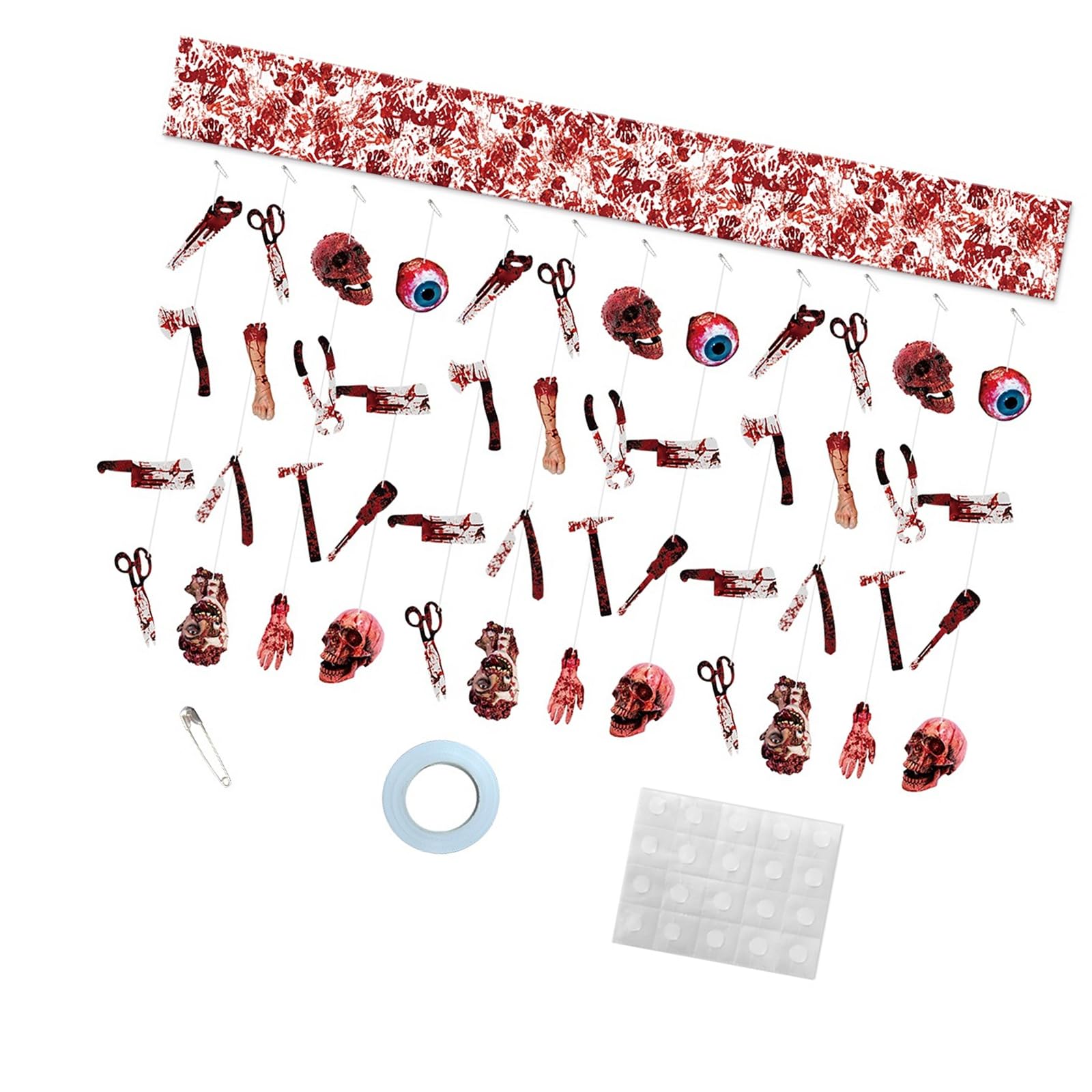 Tsophreniq Halloween Bloody Skull Decorations Collection Including Sign and Hanging Ornaments for Themed Event Scary Arrangement Eerie Yard Decorations