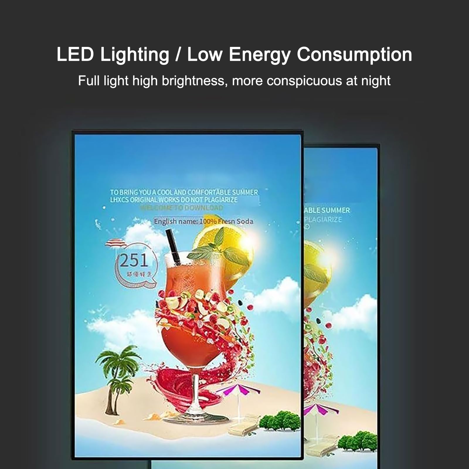 Caja de luz LED (fina/9 mm), marco para publicidad (brillante), letreros de cambio rápido + instalación automática, vidrio templado (no amarillea ni se deforma),Black-50 * 70cm