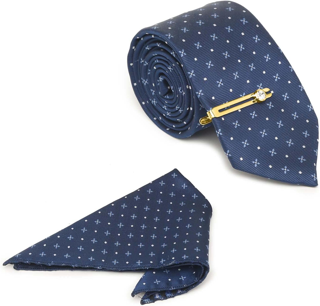 Mens Woven Premium Silk Necktie With Pocket Square and Golden Tie Pin (TEGP)