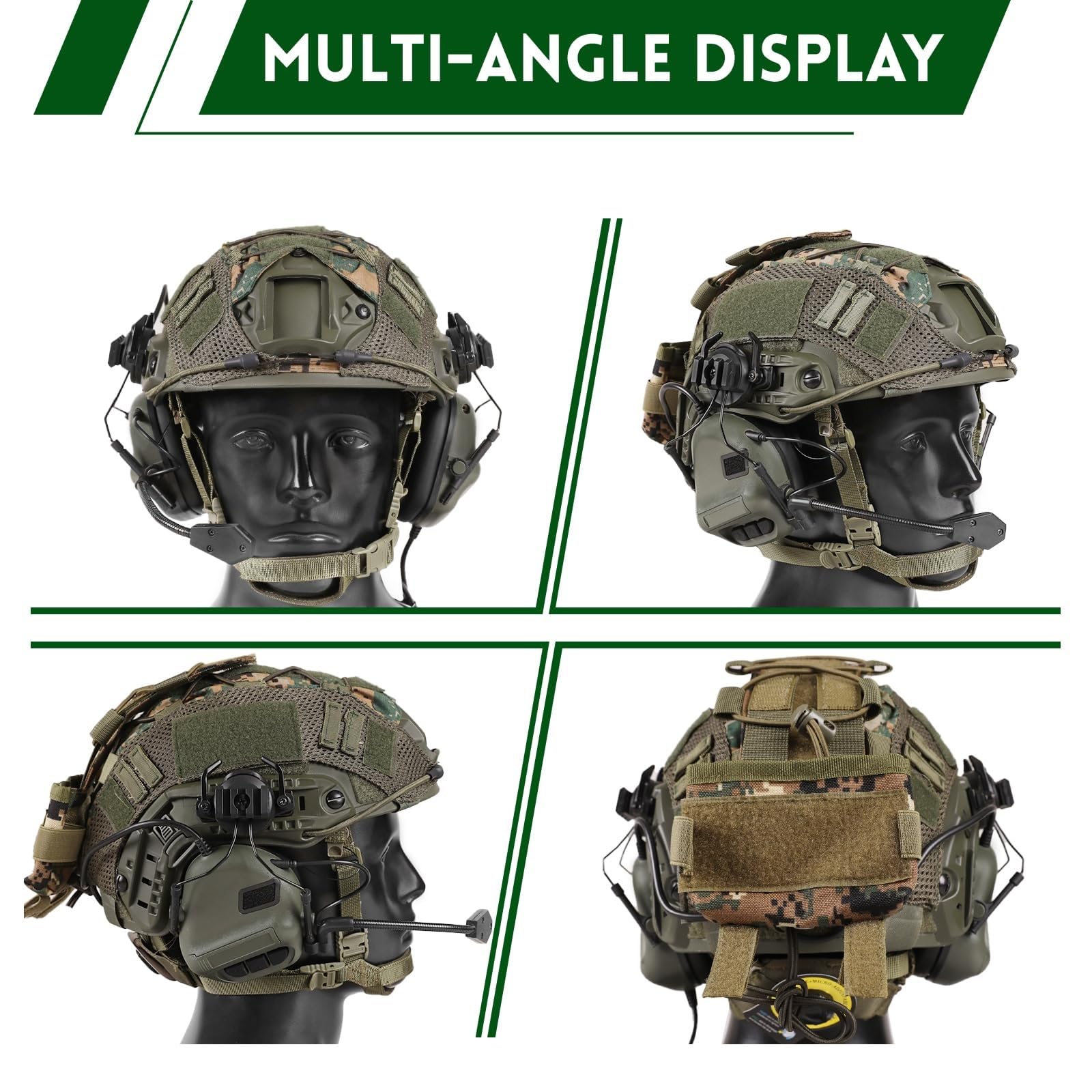 WLXW Taktischer Helm Mit Headset – 4-in-1, Verbessert, Verstellbar, Mit Helmabdeckung for CS Airsoft Cosplay, Militärausrüstung, Wargame