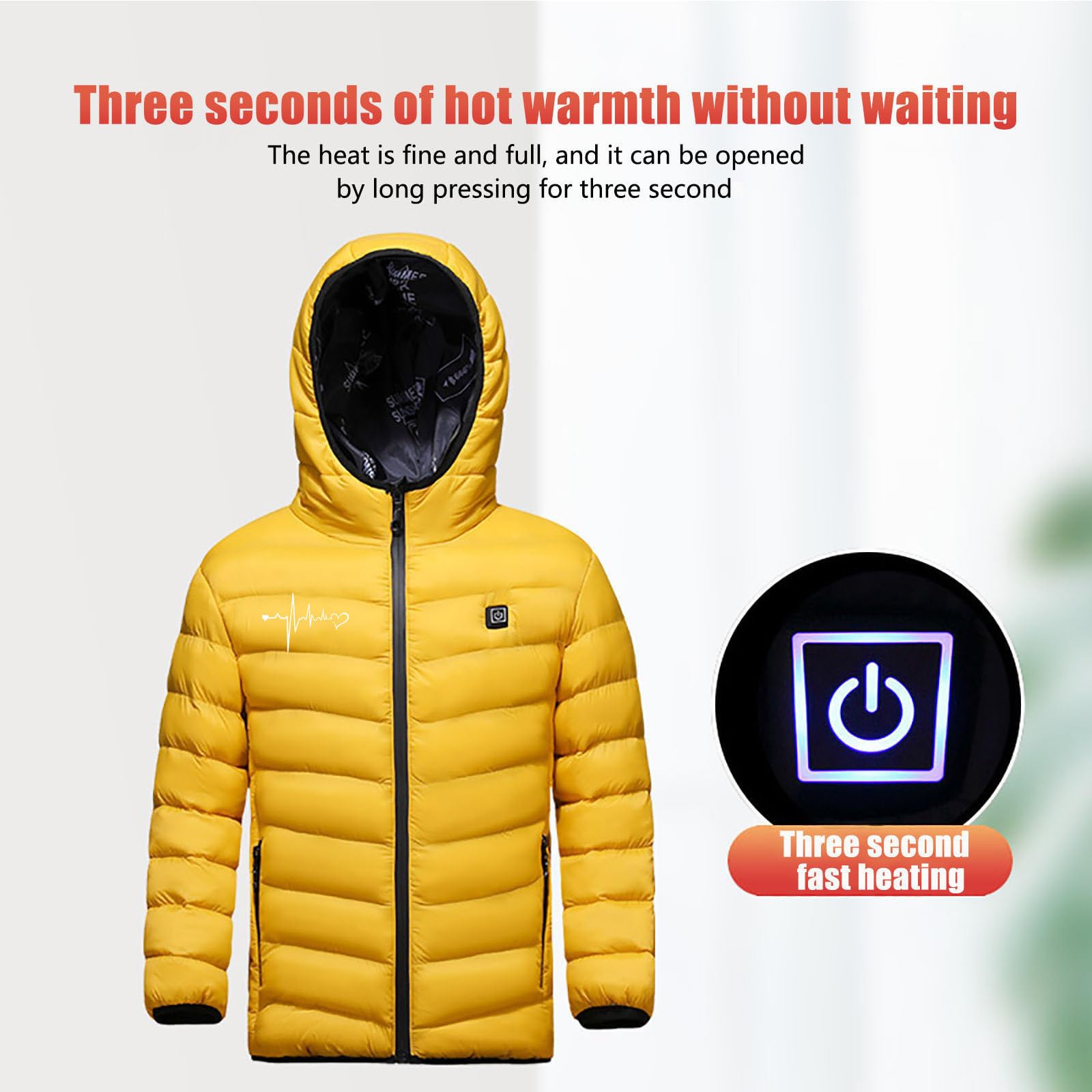 Manteau Chauffante électrique Enfants Garçons Filles Manteau Doudoune Chauffant USB avec 3 Zones de Chauffage avec Manches Longues et Capuche pour Camping Coupe-Vent Imperméable Ski