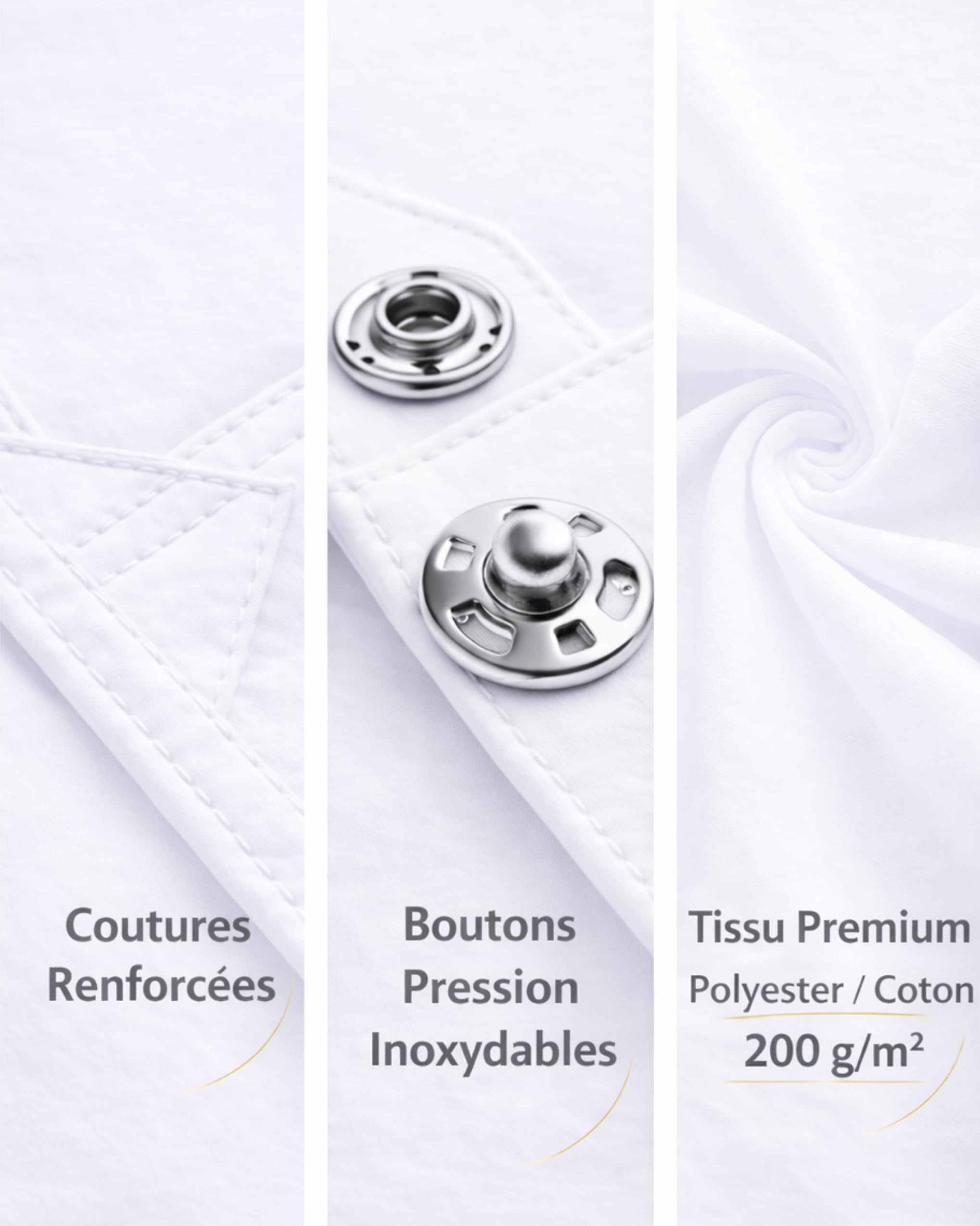 Blouse médicale Mixte col Officier – Lot de 1/3/5 – Qualité supérieure – Polycoton 65/35 Oeko-TEX – Blouse Hôpital Clinique Infirmier(e) Aide-Soignant(e) Médecin Kiné Pharmacien(ne)