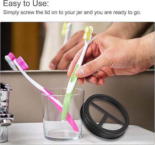 Miniatura 5 de uxcell Mason Jar - Tapa para cepillo de dientes, 1 unidad, acero inoxidable 304, boca ancha, accesorios de baño para 2 cepillos de dientes y pasta